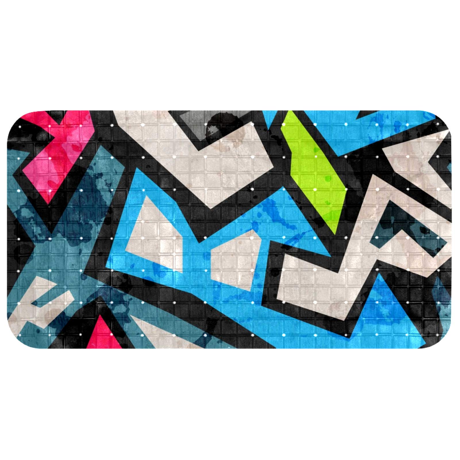 Non-Slip PVC Bathtub Mat with Suction Cups & Drainage Holes - 14.7x26.9 Inch Graffiti Art Bathroom Rug for Shower & Tub Floor - Waterproof Anti-Slip Bath Mat for Home, Spa & Hotel Use