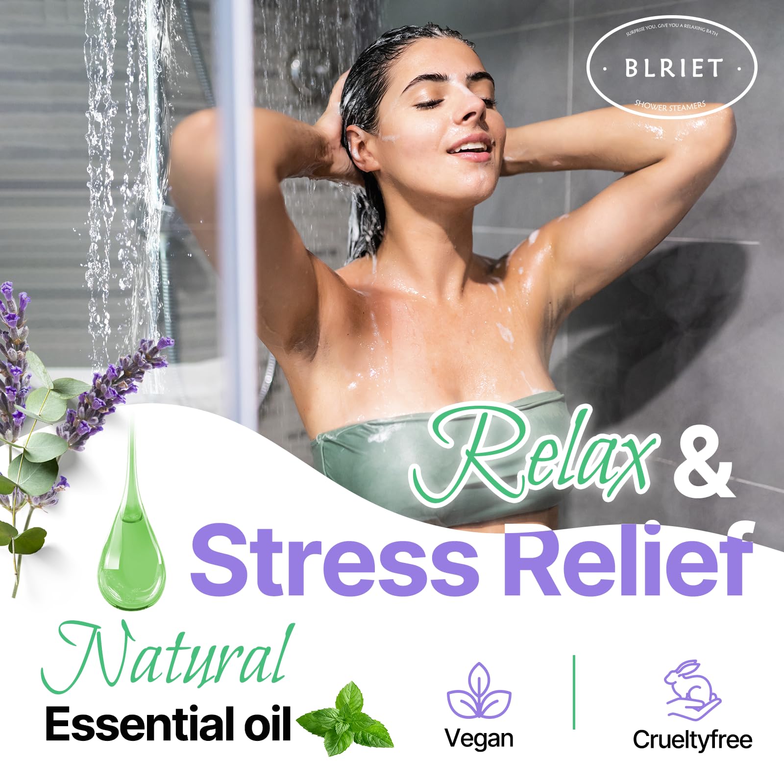 BLRIET Aromatherapy Shower Steamers 8 Pack - Lavender Essential Oil Shower Bombs for Stress Relief & Relaxation, Perfect Spa Gift for Women, Men, Teens - Ideal for Home Spa, Self Care & Birthday Gifts