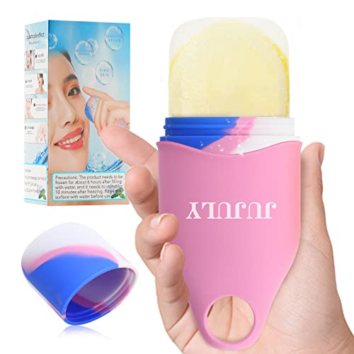 JUJULY Ice Face Roller for Puffiness Relief - Reusable Silicone Facial Ice Roller to Reduce Eye & Face Swelling, Tighten Skin - Pink Skincare Tool for Morning Routine & Post-Workout Recovery
