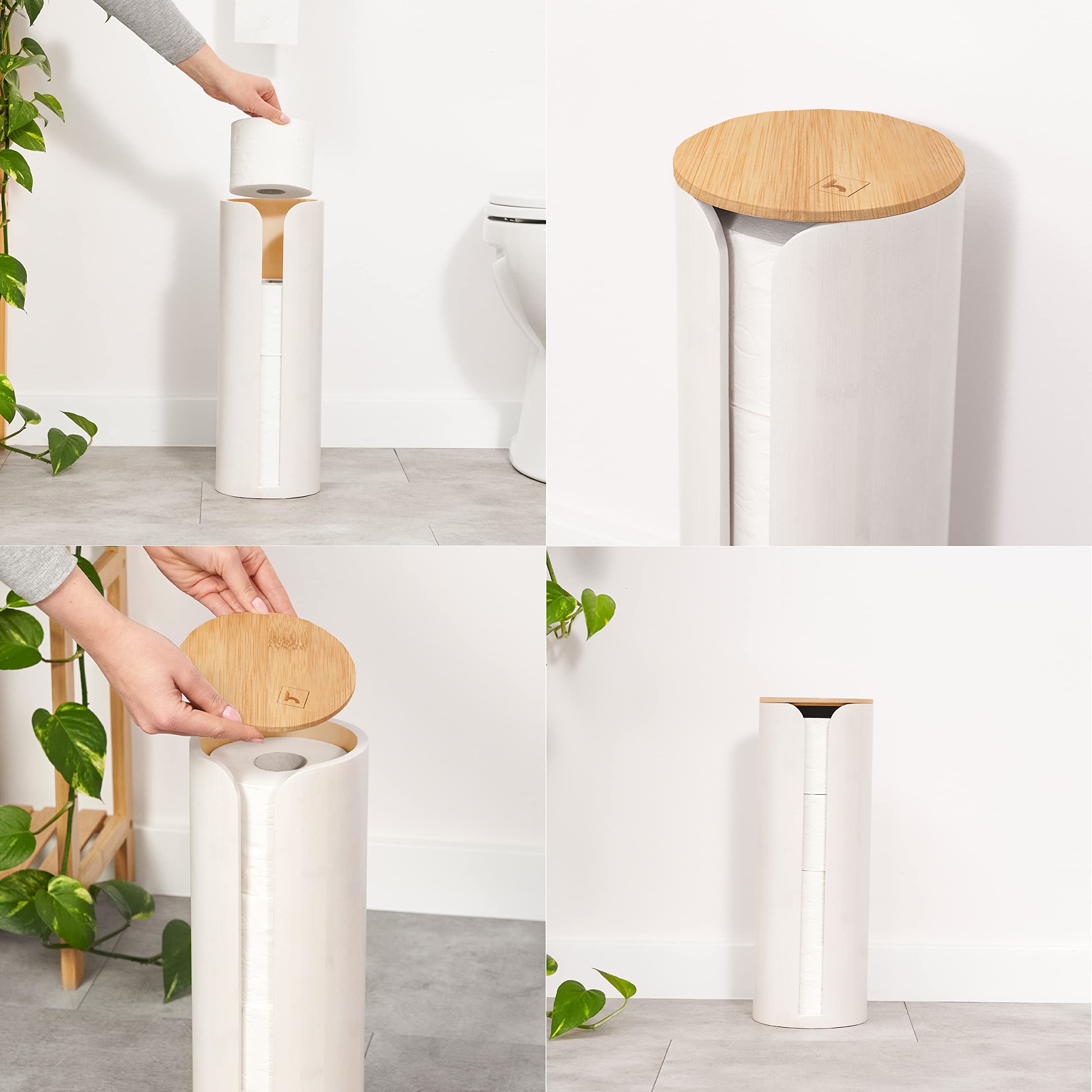 Hennez Bamboo Toilet Paper Holder with Lid - 4 Roll Storage Organizer - Natural Wood Bathroom Tissue Dispenser | Perfect for Bathroom, Vanity, and RV Organization