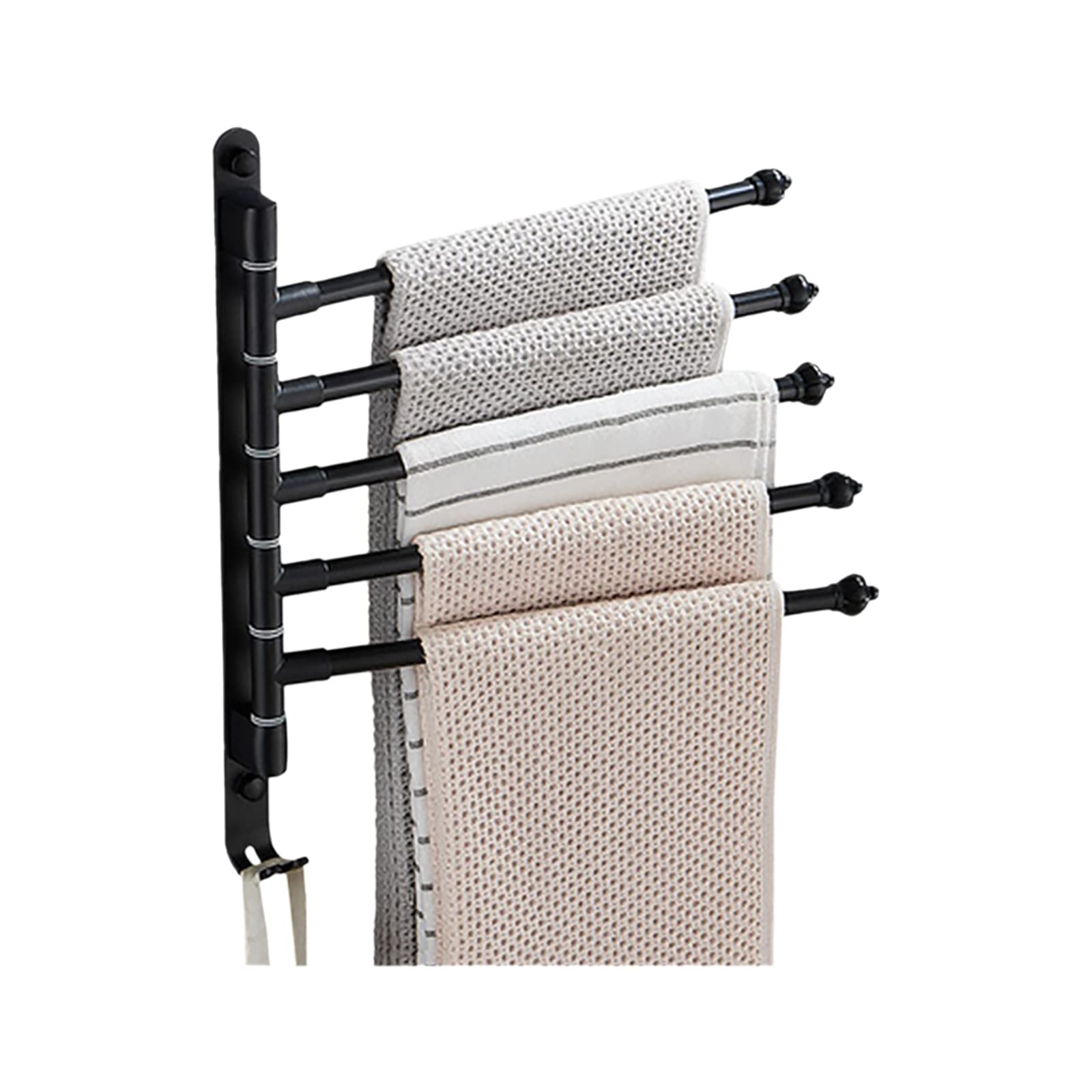 Matybobe 5-Bar Swivel Wall Mounted Towel Rack with Foldable Arms & Hooks - Aluminum Bathroom & Kitchen Towel Holder Organizer - Perfect for Small Spaces, Apartments, and Laundry Rooms
