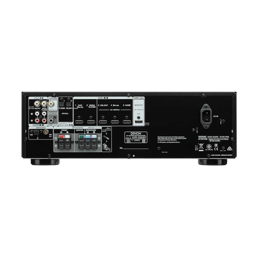 Denon AVR-X250BT 5.2 Channel AV Receiver with Accent Acoustics Hide & Seek 5.1 Home Theater Speaker System - Perfect for Movie Nights & Gaming Setup