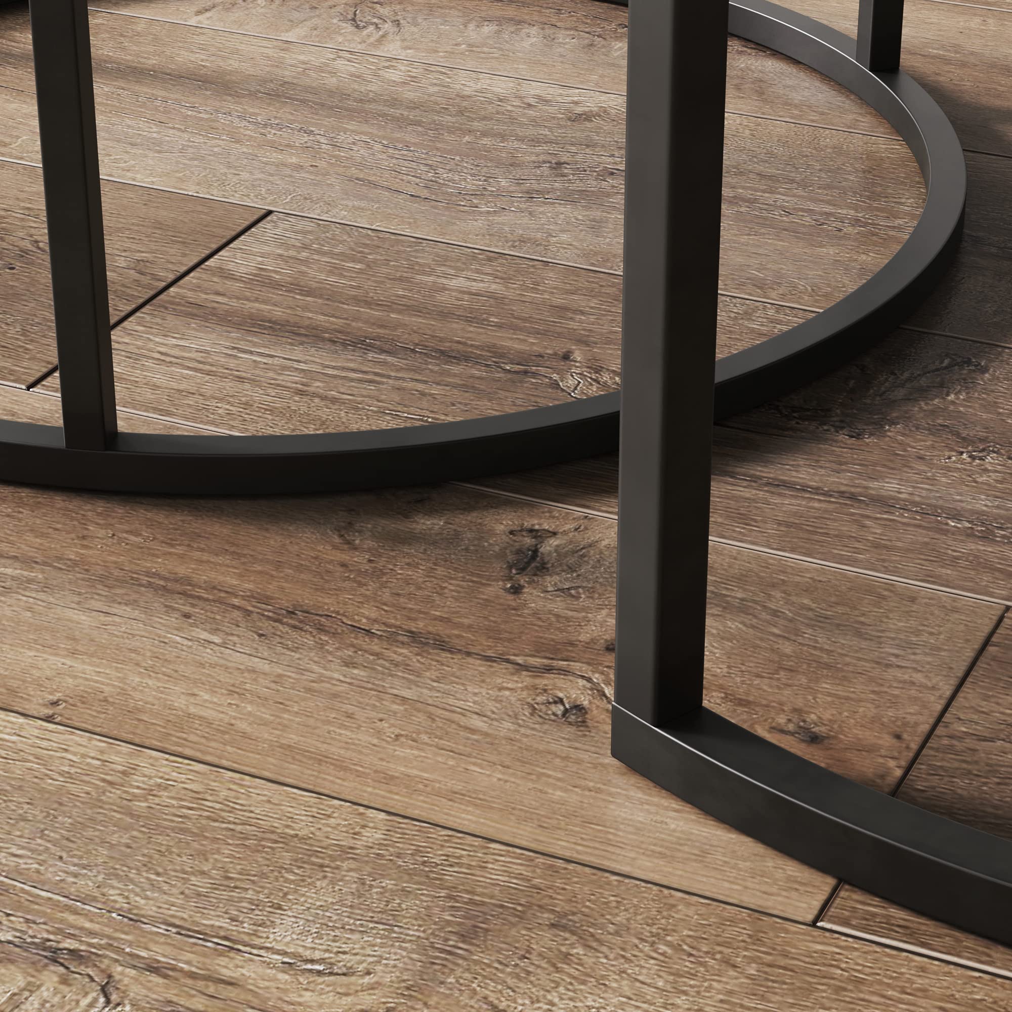 Nathan James Stella Round Modern Nesting Coffee Tables (Set of 2) - Stackable Living Room Accent Tables with Reclaimed Oak Tabletops & Matte Gunmetal Frame - Perfect for Small Spaces, Apartments and Cozy Living Rooms