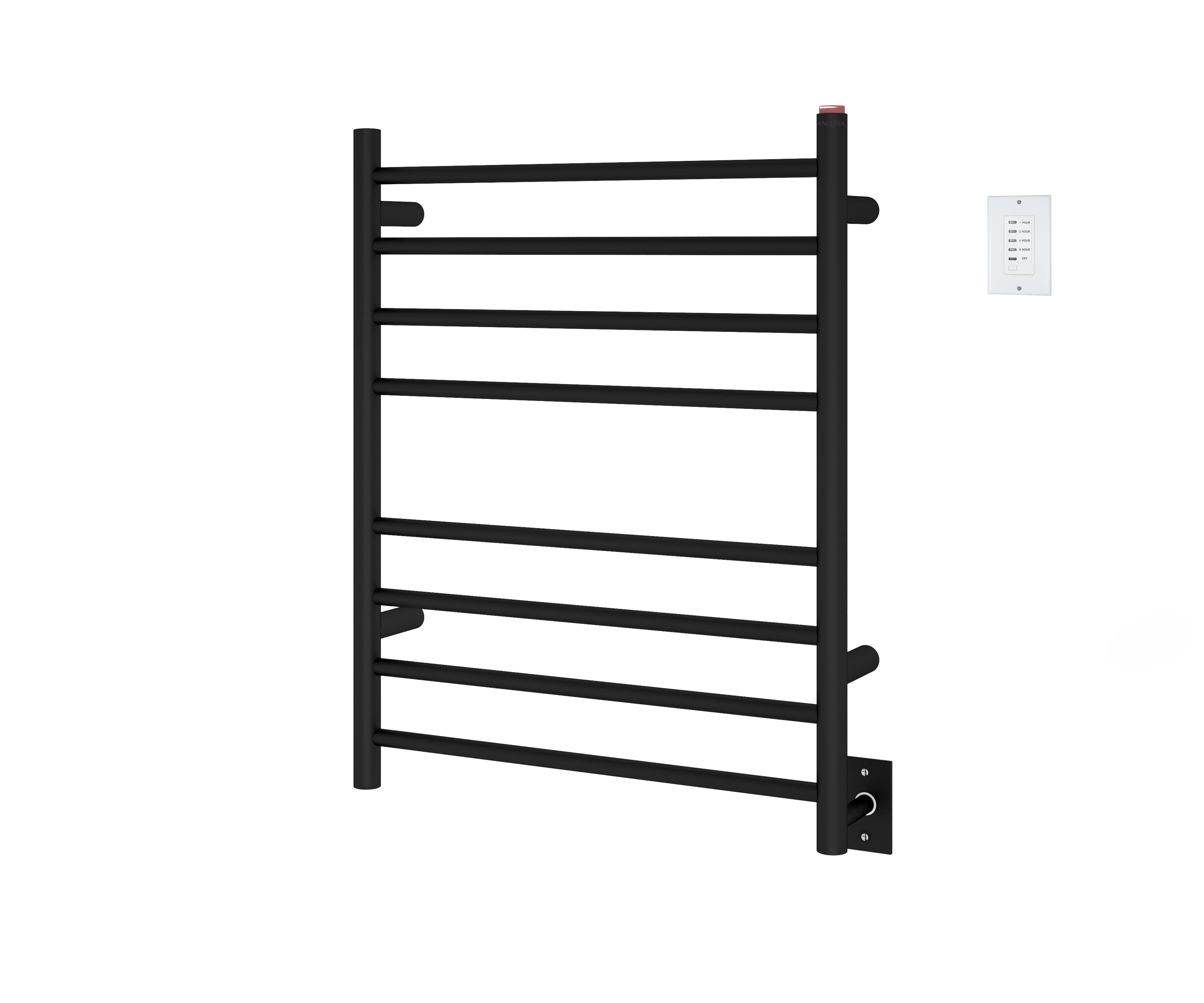 Premium Dual 8 Bar Hardwired & Plug-in Towel Warmer - Matte Black Finish with Wall-Mounted Countdown Timer | Bathroom Luxury, Spa Experience, Hotel-Style Warm Towels