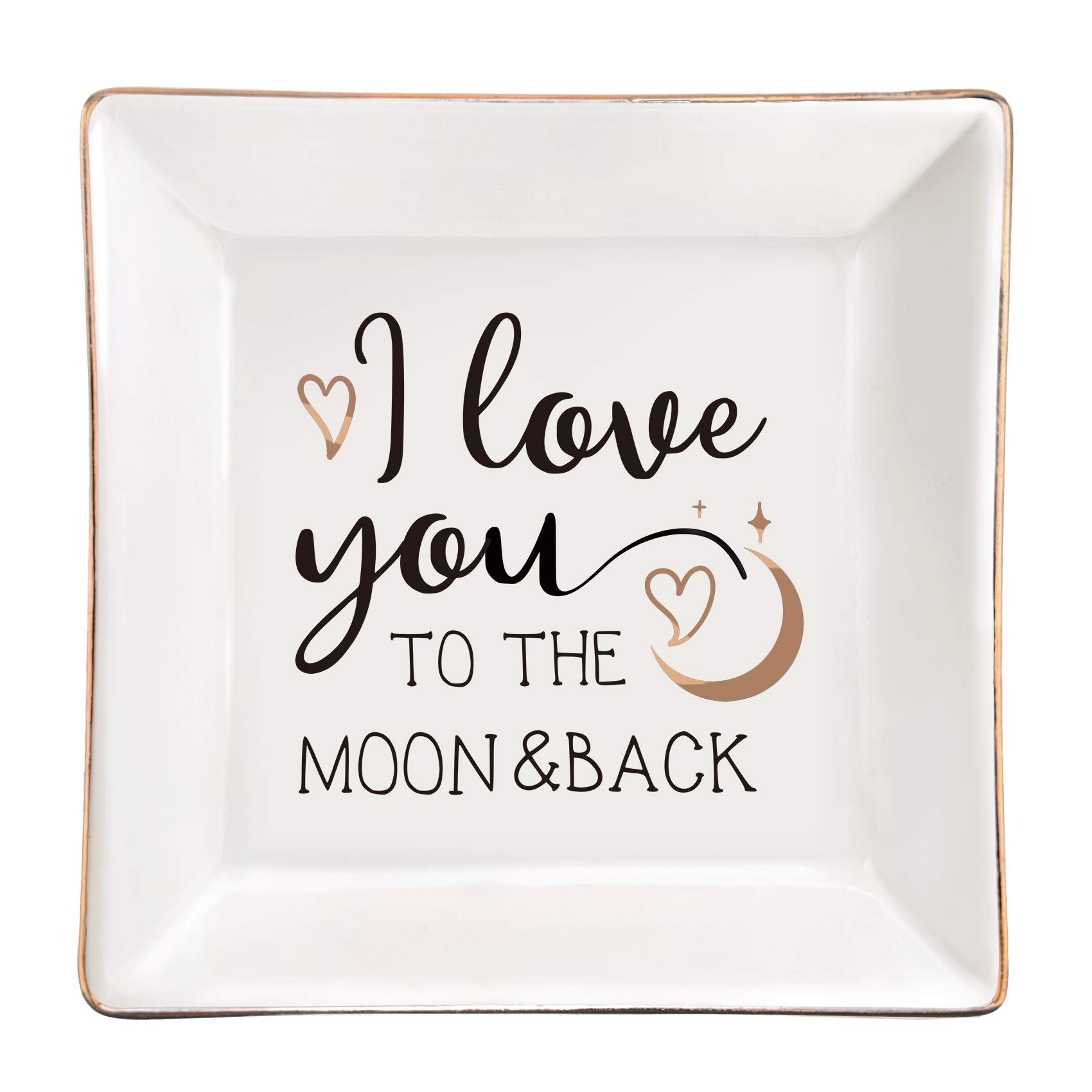 Elegant Ceramic Jewelry Dish for Women - Girlfriend Gift for Valentine's Day, Anniversary & Birthday | Moon & Back Engraved Trinket Plate | Perfect for Christmas, Jewelry Storage & Home Decor