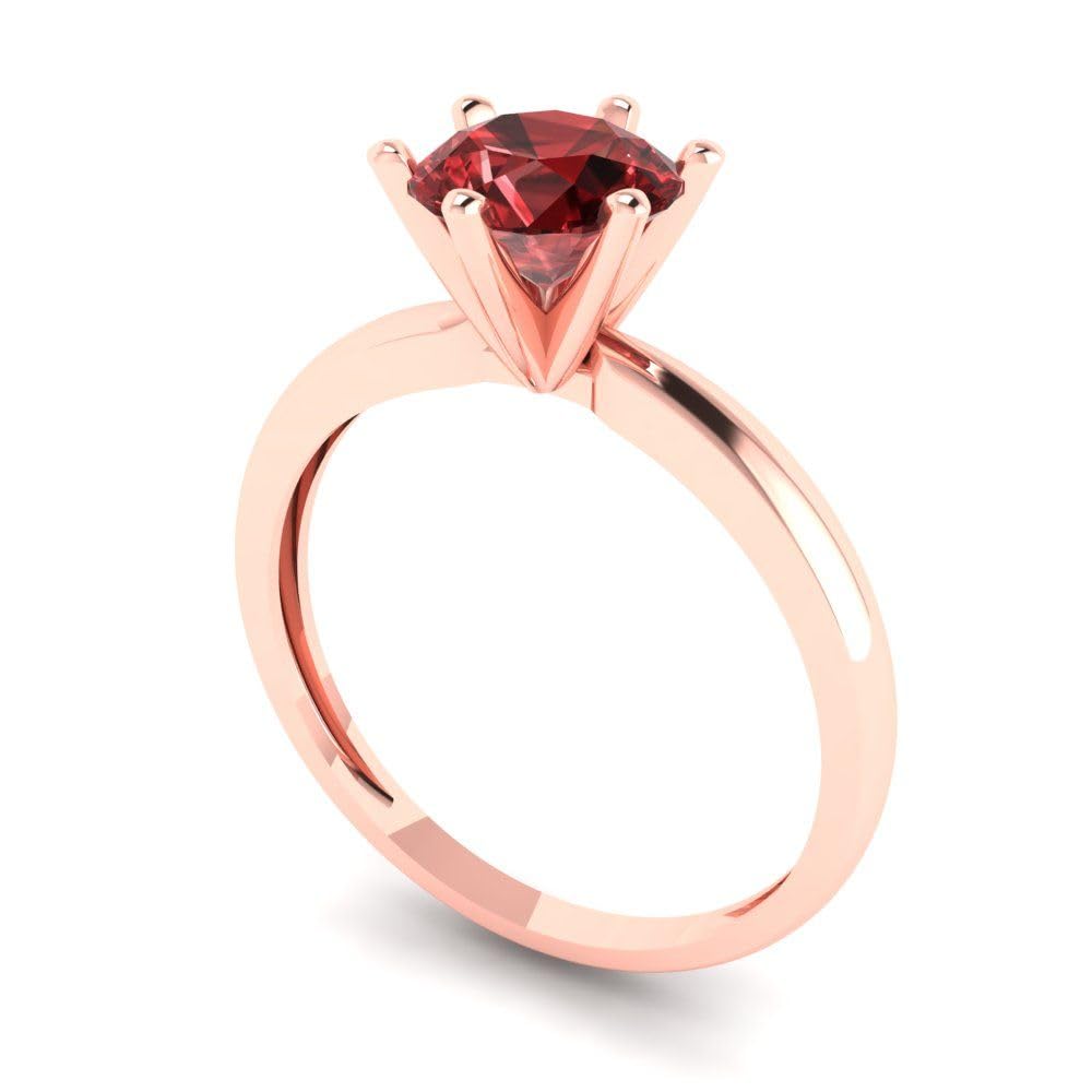 1.0 ct Natural Garnet Solitaire Engagement Ring - 14k Rose Gold Round Cut Bridal Ring for Women | Anniversary, Wedding, Proposal Jewelry Gift