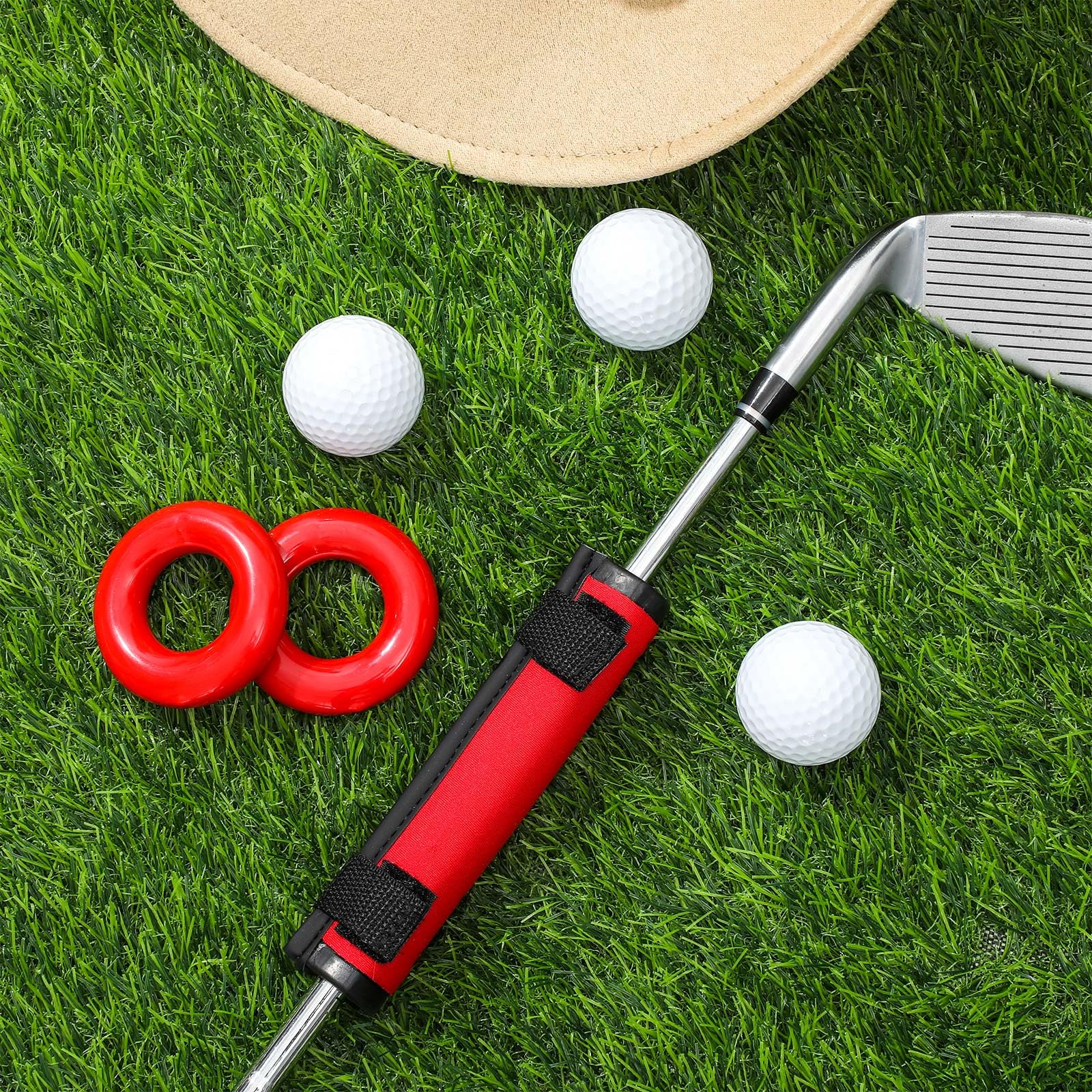 **Golf Swing Trainer Rings with 2 Weighted Donuts – Adjustable Golf Club Weights for Practice, Warm Up & Swing Improvement – Perfect for Driving Range & Home Training**