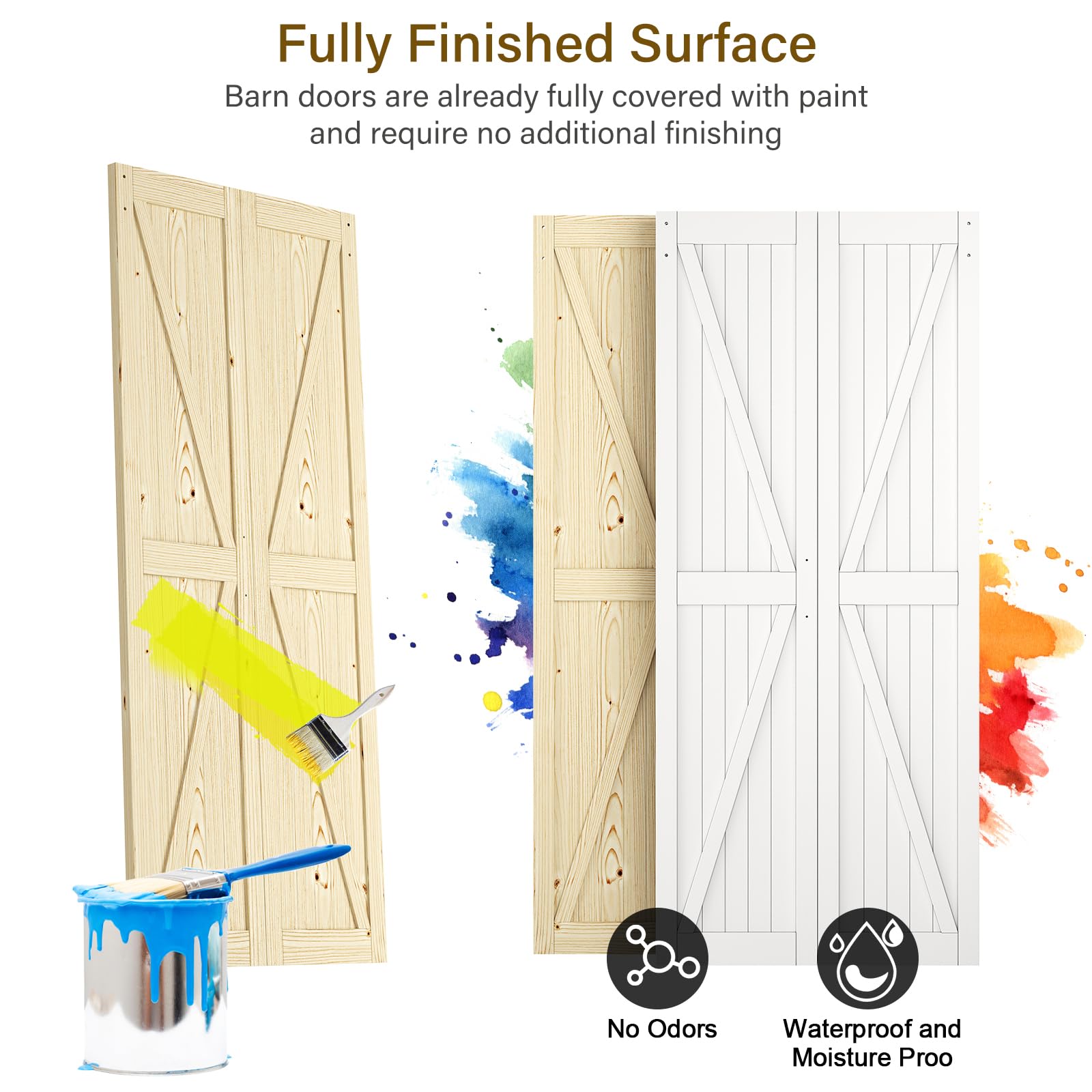 ROOMTEC 30x84 Inch Bifold Barn Door - Solid Pine Wood Sliding Closet Doors - No Assembly Required (Hardware Not Included) - Perfect for Bedroom, Walk-in Closet and Home Office Organization