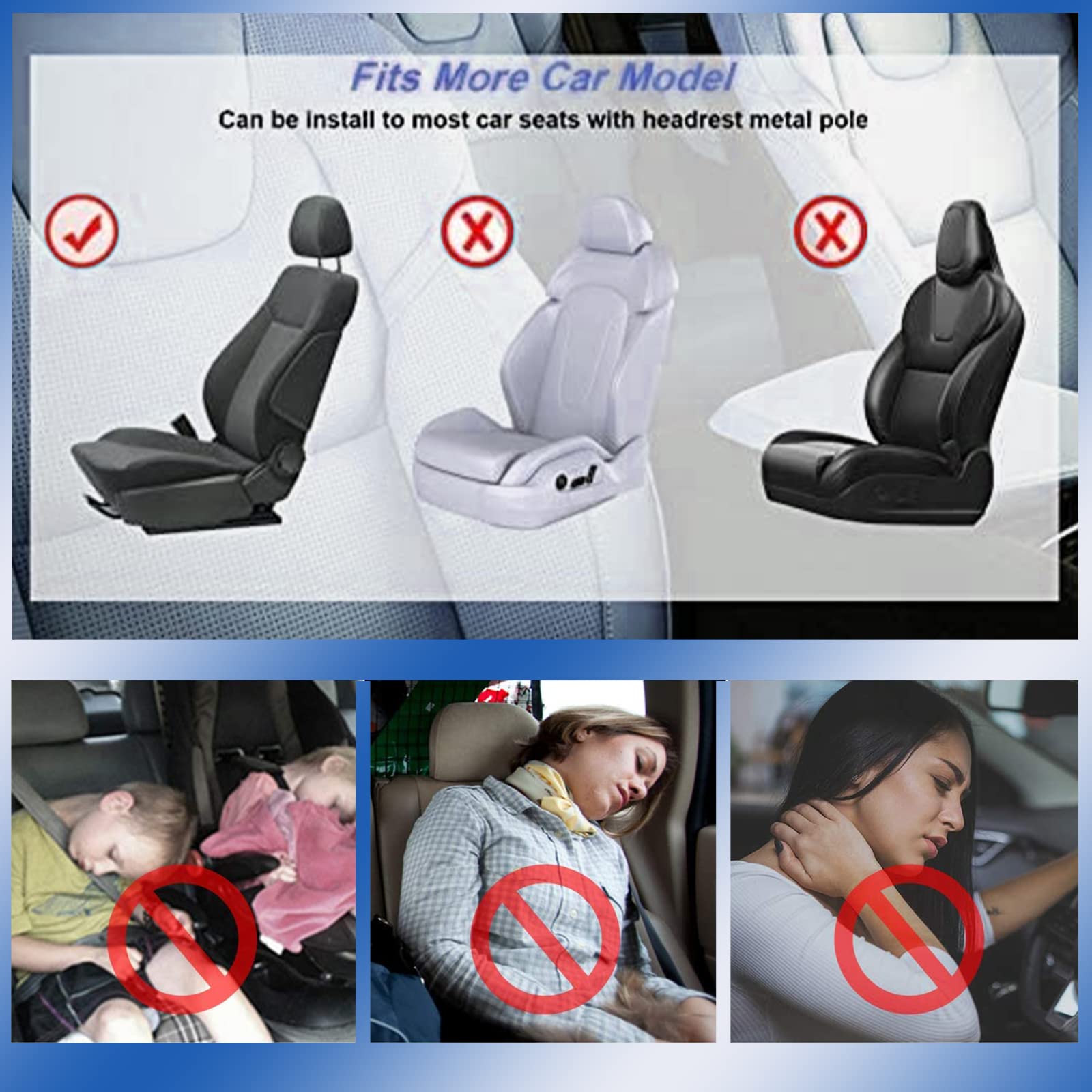 180 Degrees Adjustable Car Headrest Pillow - Memory Foam Neck Support for Adults & Kids - Travel & Road Trip Sleeping Aid - Universal Fit for Cars, SUVs & Booster Seats (Black) - Perfect for Long Drives & Commuting