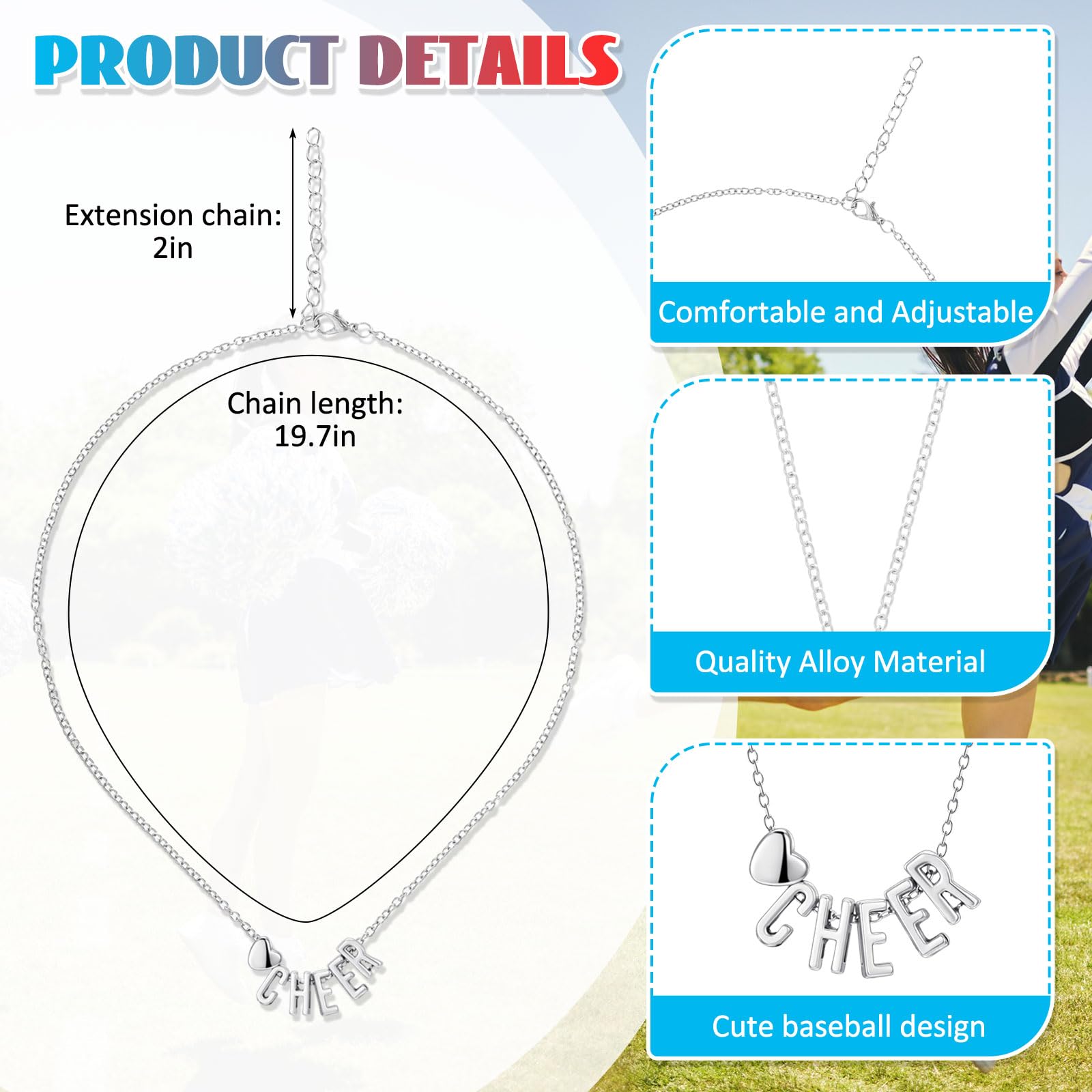 Inbagi 12-Piece Sports Theme Necklace Set - Bulk Softball, Cheerleading, Baseball & Volleyball Team Jewelry - Perfect for Player Gifts, Team Accessories & Party Favors (Great for Sports Banquets, Team Celebrations & Fan Appreciation Events)