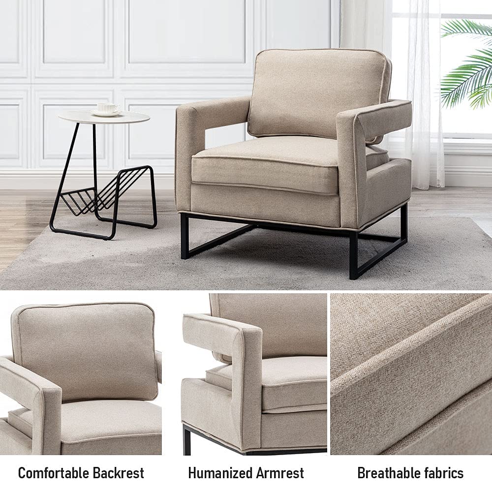 Andeworld Mid Century Modern Accent Chair - Upholstered Armchair for Living Room, Bedroom & Apartment - Comfortable Lounge Chair for Reading & Relaxing - Beige Fabric Sofa Chair - Perfect for Small Spaces & Home Decor