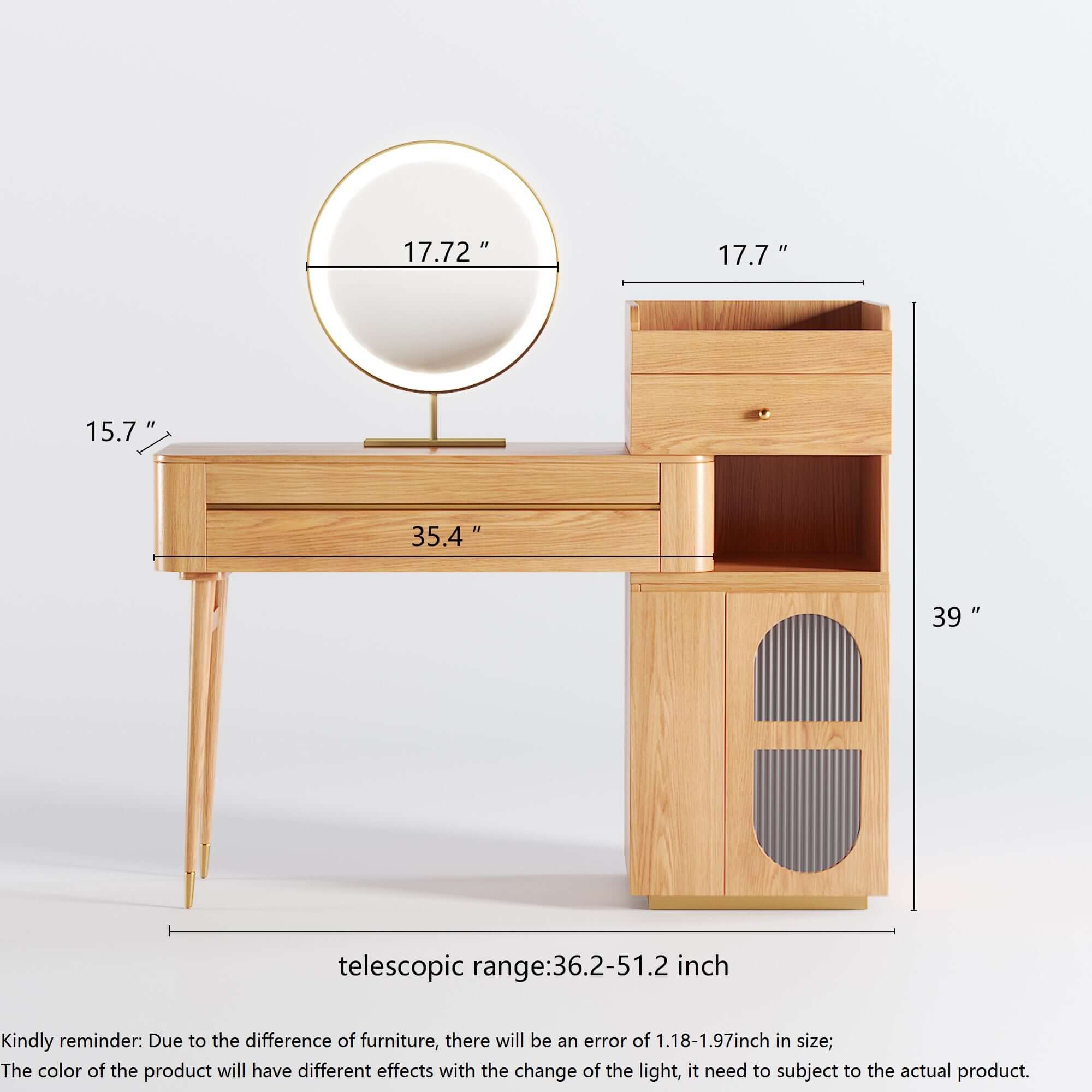 Large Wooden Makeup Vanity Table with Side Cabinet & Drawers - Spacious Storage for Beauty Essentials | Perfect for Bedroom, Dressing Room & Beauty Salon Organization