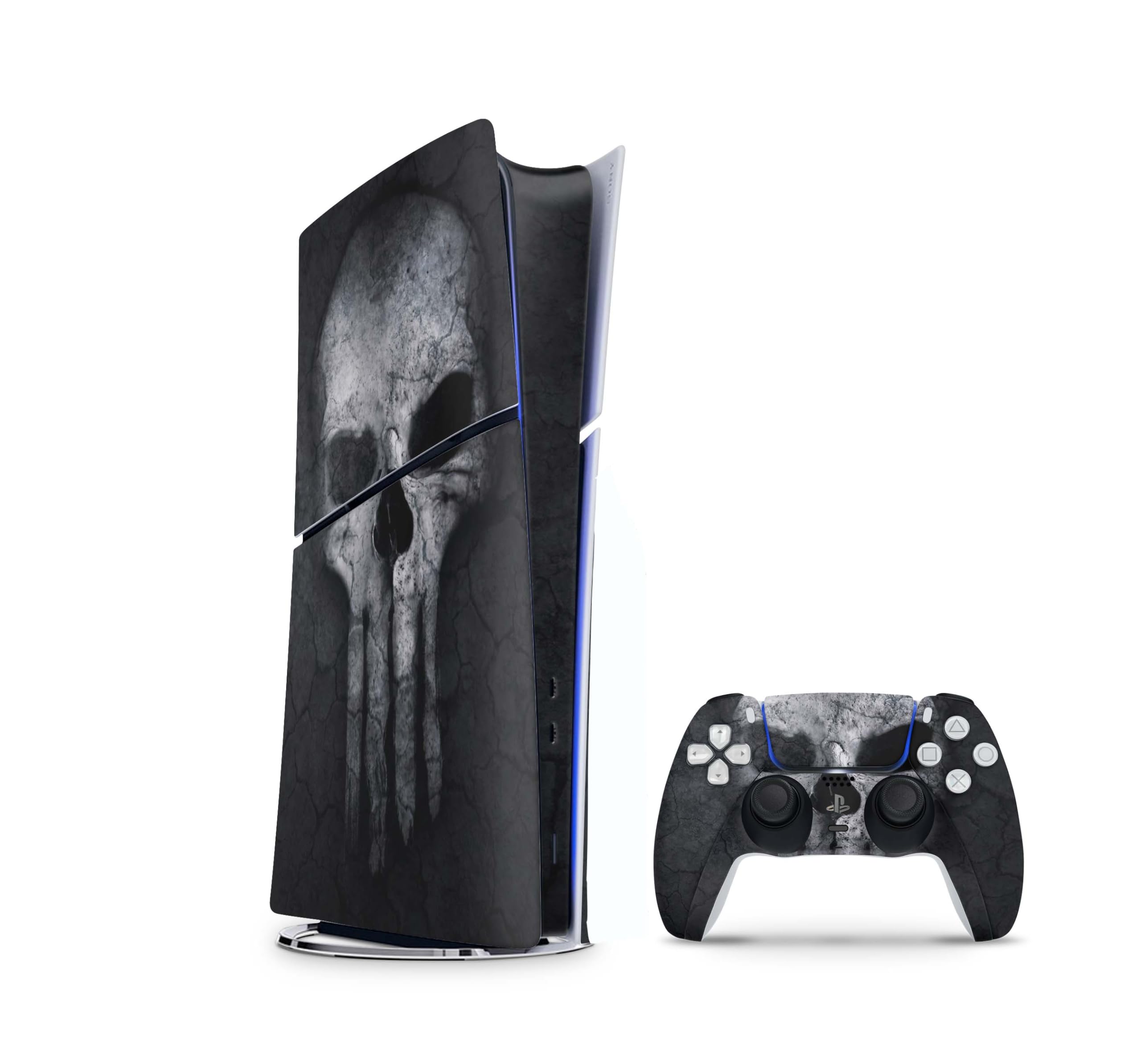 Skins4u Slim PS5 Skins Sticker Set - Compatible with Playstation 5 Digital Edition & Controller - Protective Hard Skull Design Faceplate Wrap - Perfect for Gaming Protection and Customization - Great for Home Entertainment, Gaming Parties, and Personal Style Enhancement