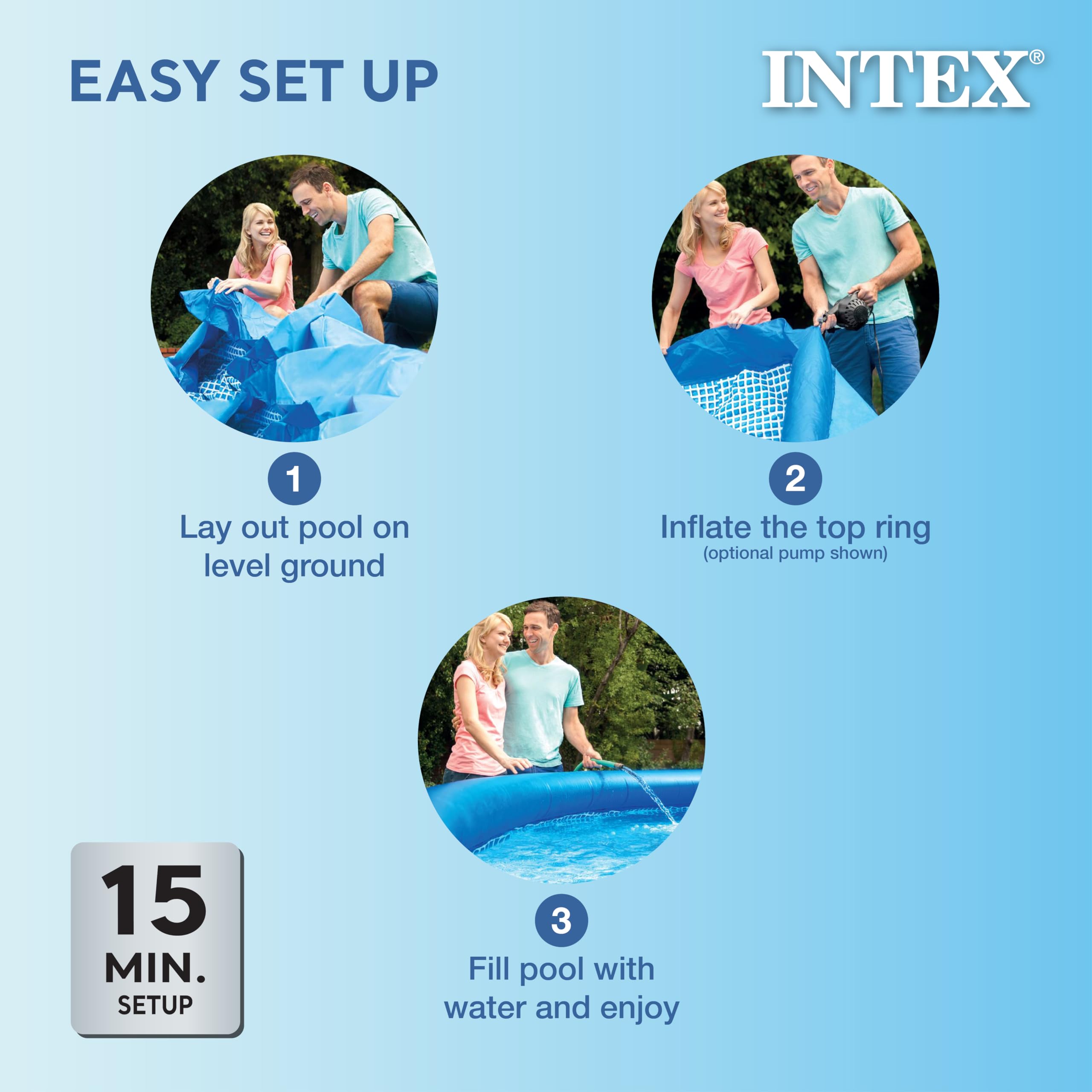 Intex 28167EH Easy Set Inflatable Swimming Pool Set - 15ft x 48in Round Above Ground Family Pool with 1000 GPH Filter Pump, Removable Ladder, Pool Cover & Ground Cloth | Perfect for Backyard Fun, Summer Parties & Kids Outdoor Activities