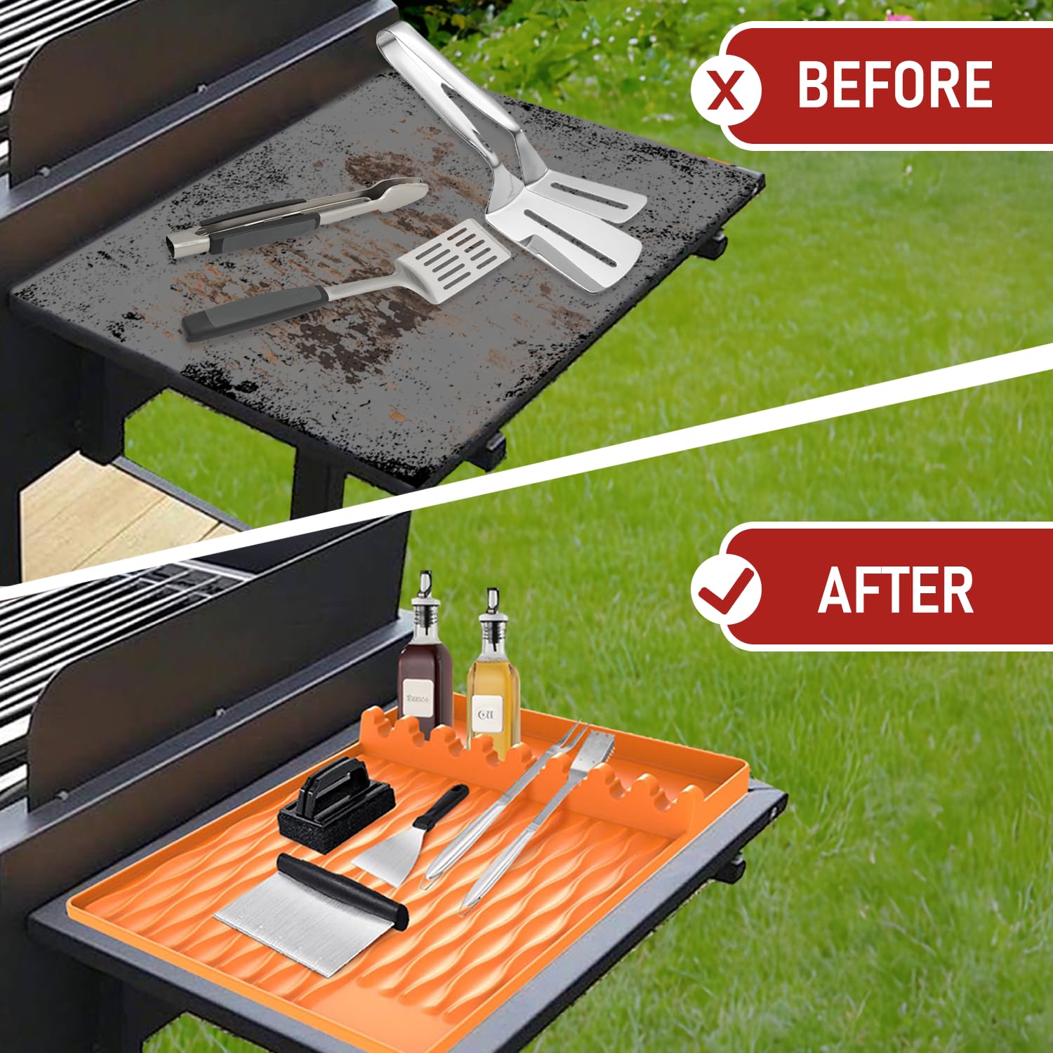 Non-Stick Silicone Griddle Mat for Blackstone Grill - Heat-Resistant BBQ Grill Accessories with Drip Pad - Perfect for Outdoor Cooking, Camping & Kitchen Countertop Use - Orange Spatula Mat for Easy Food Prep & Cleanup