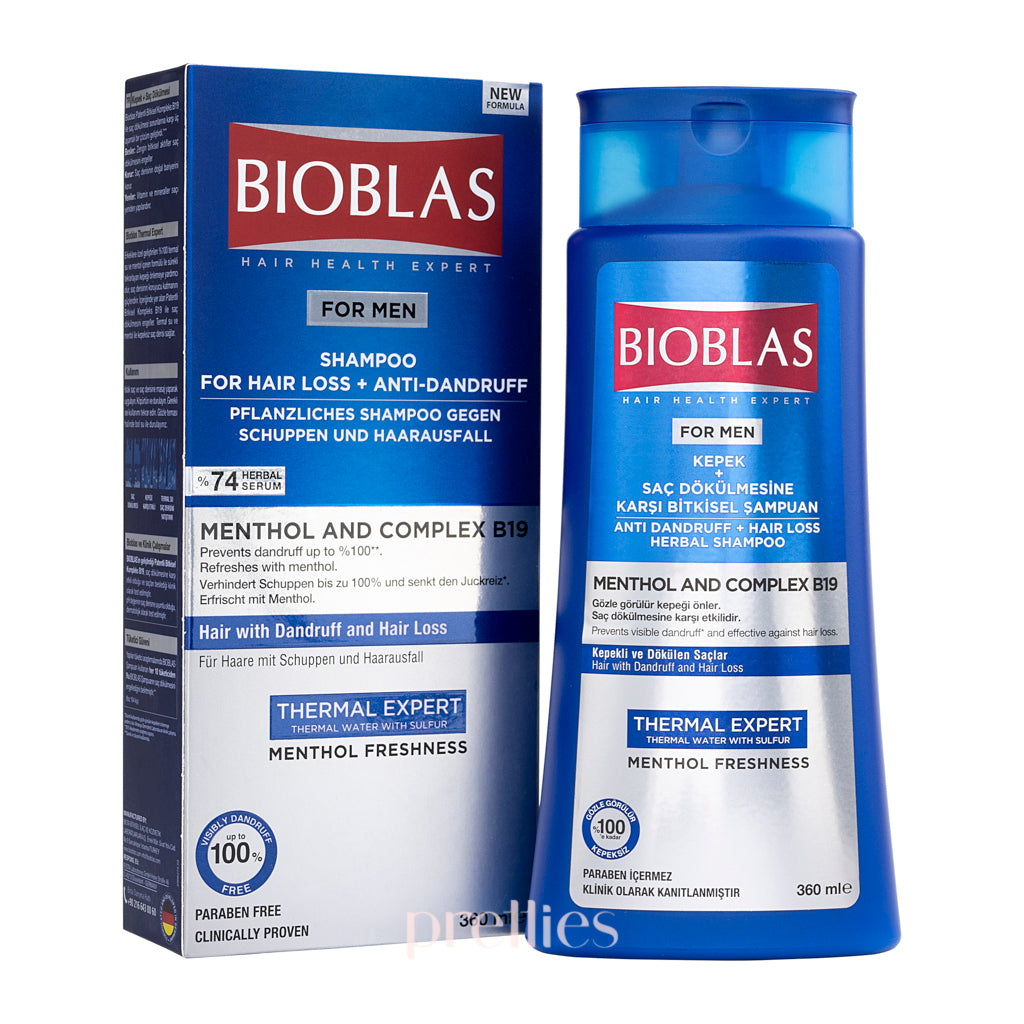 Bioblas Menthol & B19 Complex Shampoo for Men - Anti Dandruff & Hair Loss Treatment (360ml) - Refreshing Scalp Care for Daily Use & Thicker Hair Growth