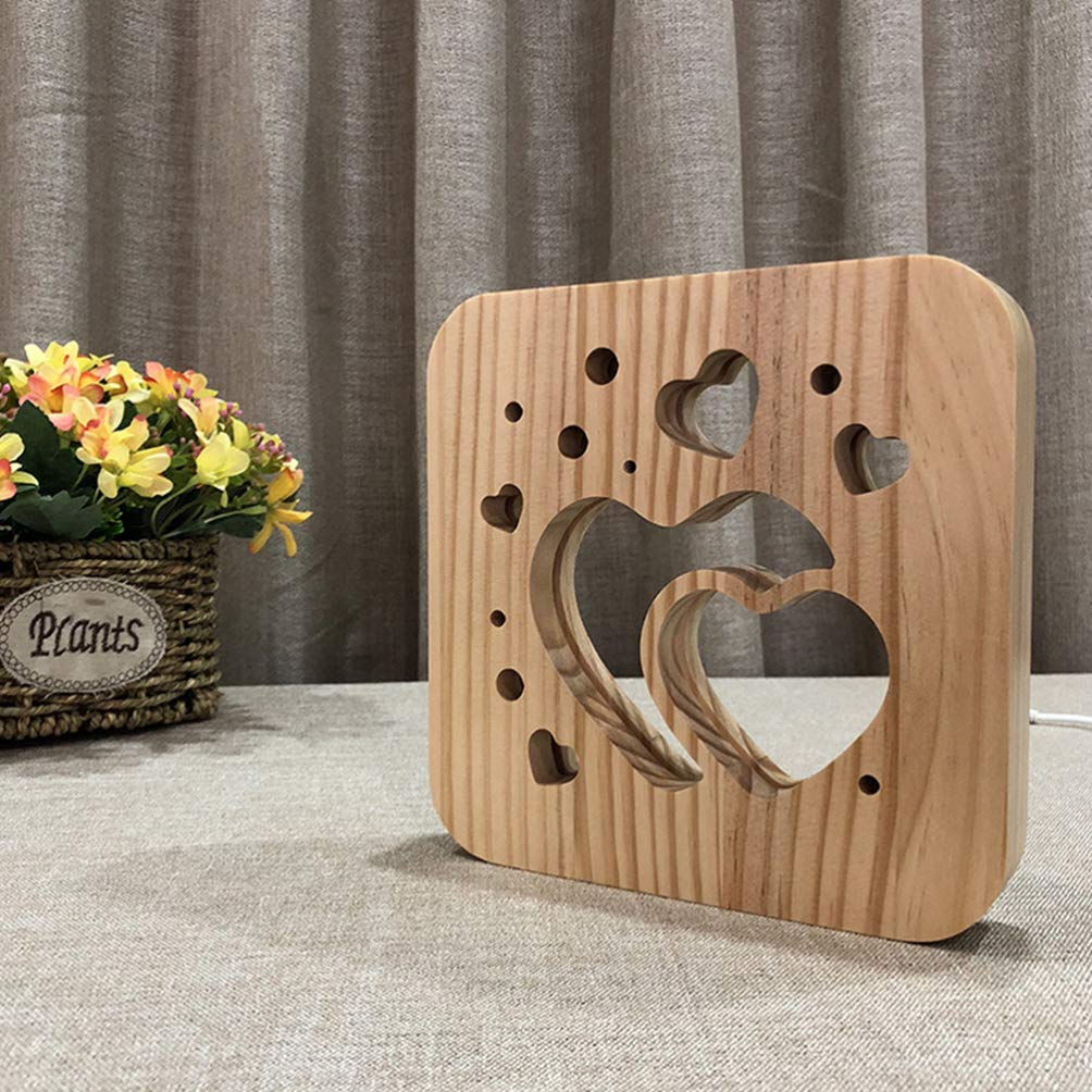 Romantic Wooden Heart Light Table Lamp - Decorative Hollow Night Light for Bedroom, Desk, Valentine's Day, Wedding Centerpiece & Party Decor - Warm Ambient Lighting for Home Decor & Special Occasions