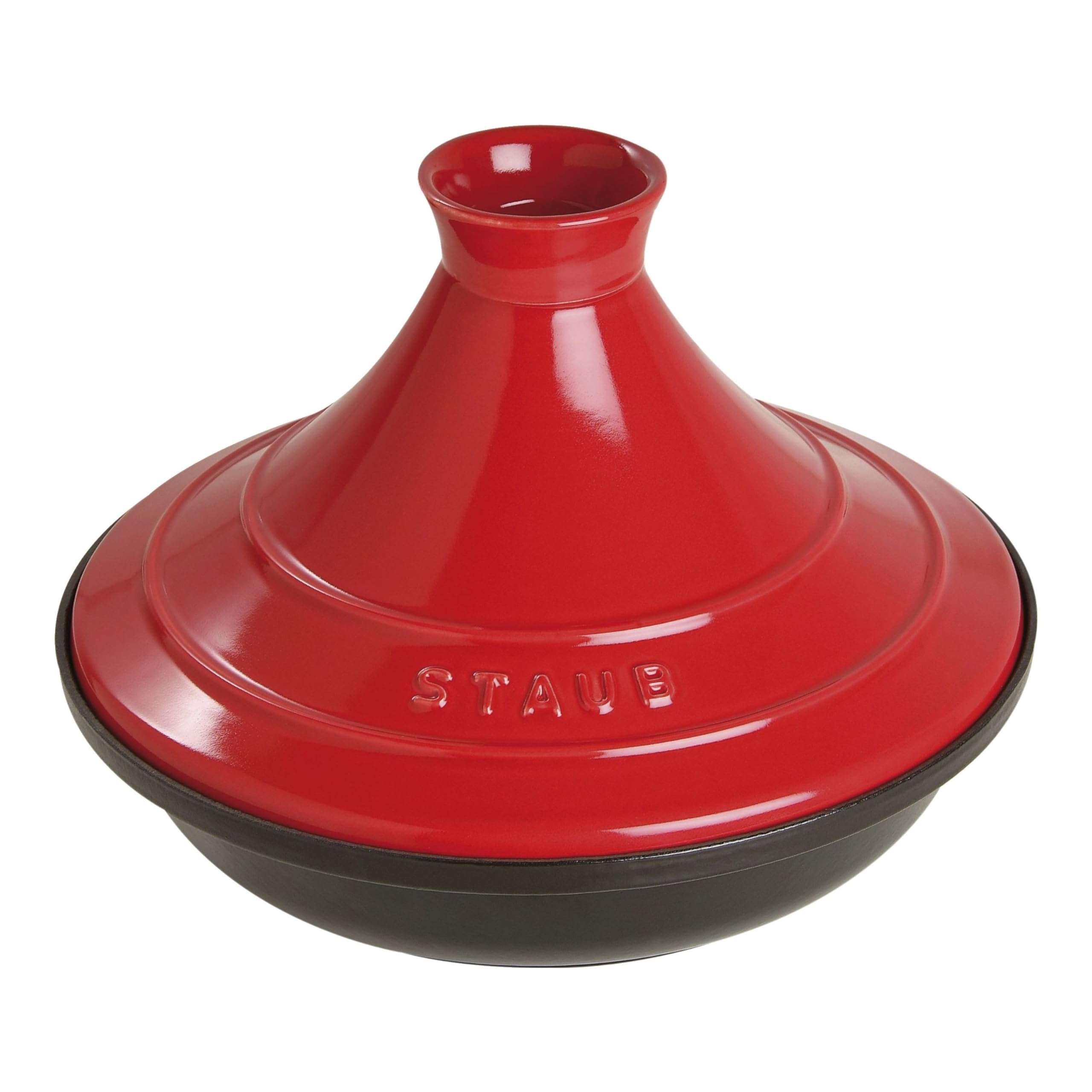 STAUB 327 Tajine Cast Iron Cookware - 28 x 28 x 20 cm Cherry Red Enameled Dutch Oven for Moroccan Stews, Tagines & Slow Cooking - Perfect for Stovetop, Oven & Serving Dishes