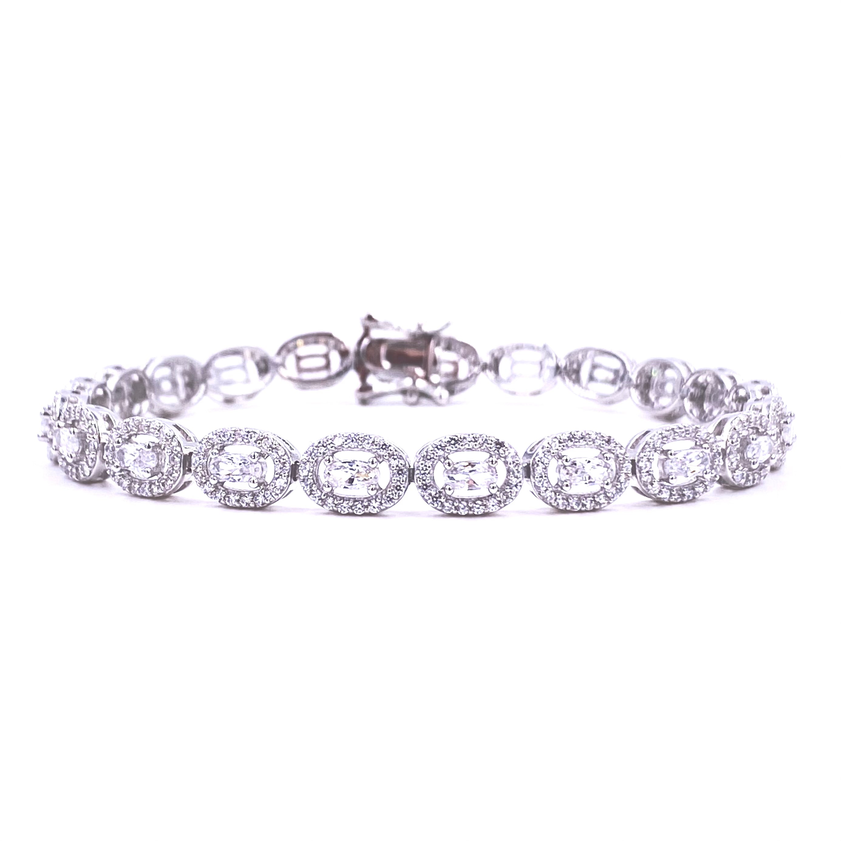 Ashley Gold Sterling Silver Oval & Baguette CZ Tennis Bracelet for Women | Elegant Cubic Zirconia Jewelry for Parties, Weddings & Special Occasions