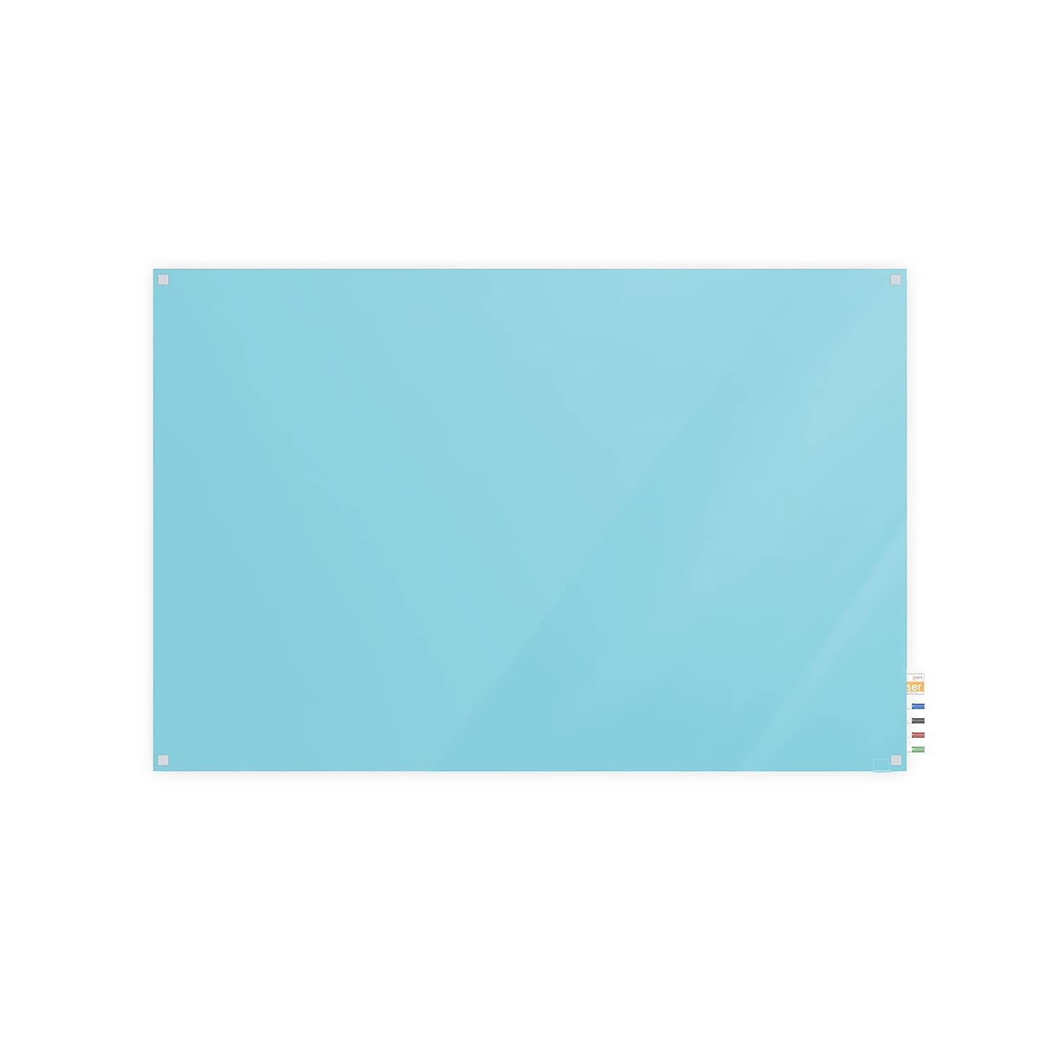 4'x6' Harmony Glass Whiteboard with Square Corners - Blue Dry Erase Board for Office & Home, Includes 4 Markers & Eraser - Perfect for Meetings, Presentations & Classroom Teaching