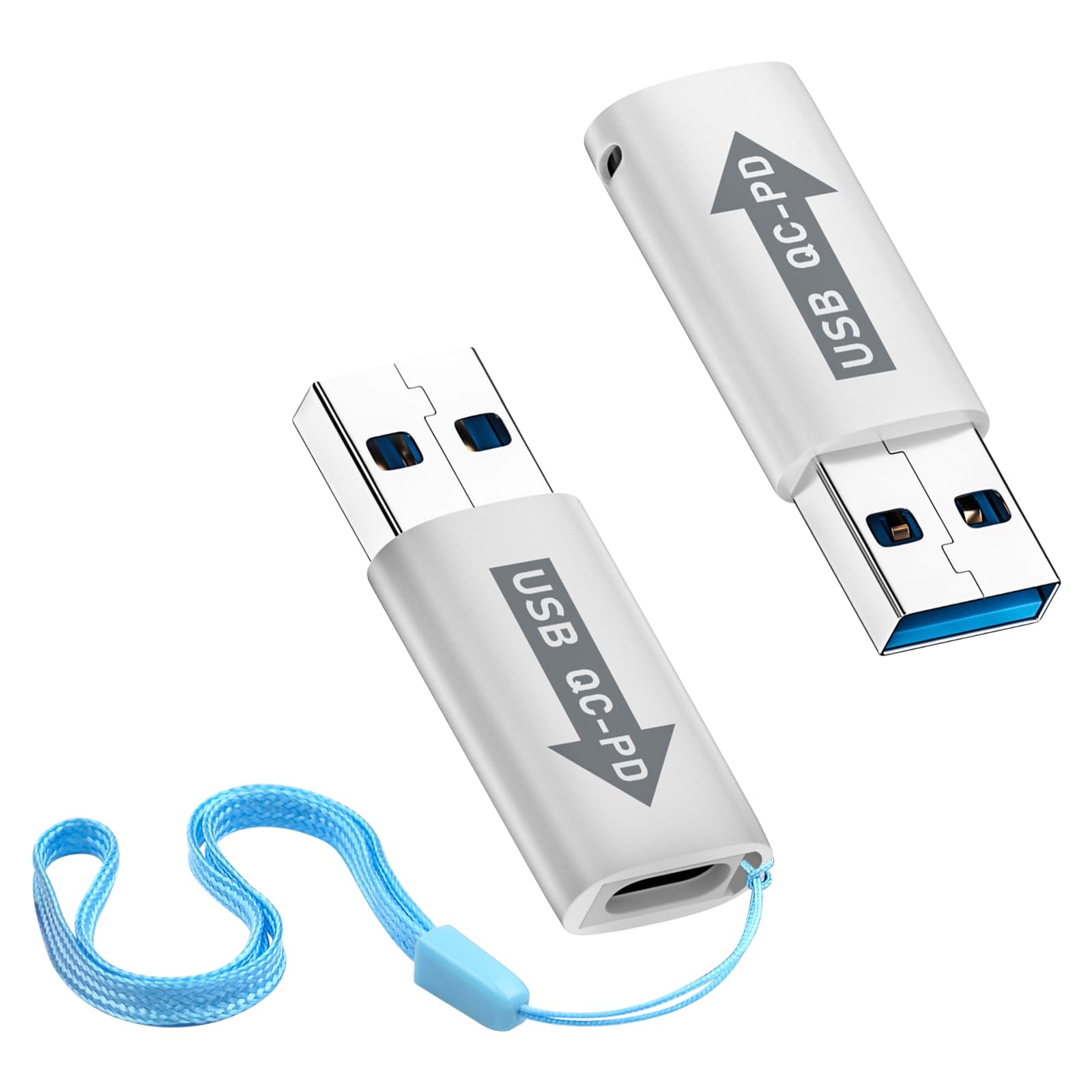 Duttek USB 3.0 to USB C Adapter (2 Pack), 10Gbps High-Speed Data Transfer & 3A Fast Charging, USB A Male to USB C Female Converter with Heat-Resistant Perforated Design - Compatible with iPhone 15/14/13, Samsung Galaxy S23/S22, MacBook, Laptop, PC, iPad - White - Perfect for Office, Travel & Home Charging