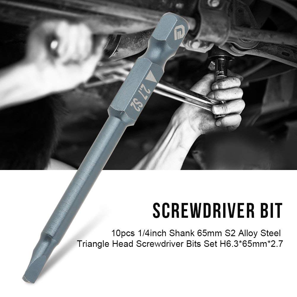 Hilitand 10-Piece Triangle Head Screwdriver Bit Set - 1/4 Inch Shank, 65mm Alloy Steel H6.3x65mmx2.7 - Perfect for Electronics Repair, Furniture Assembly & DIY Projects