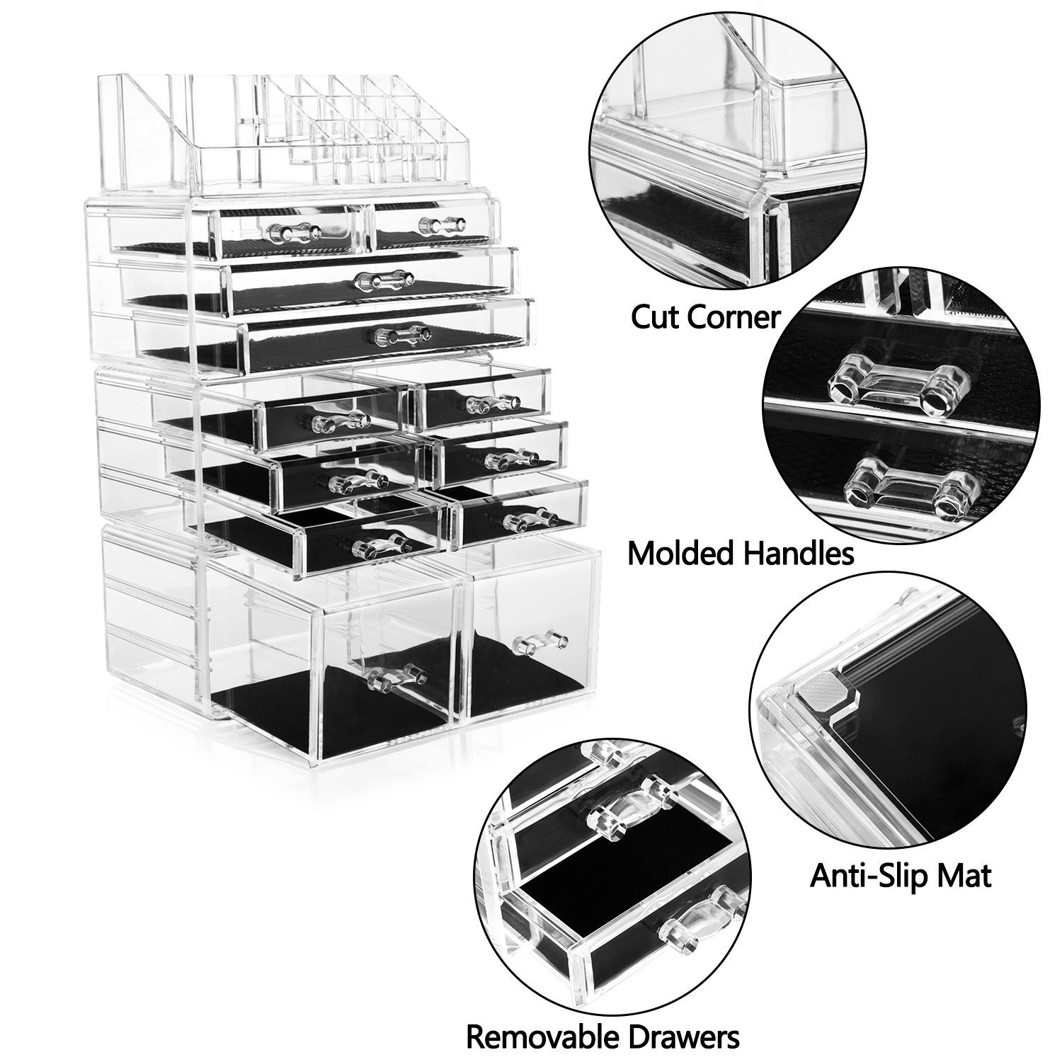 FOBUY Acrylic Makeup Organizer with 12 Drawers - Cosmetic & Jewelry Storage Case for Vanity, Bathroom, and Travel | Clear Organizer for Makeup Brushes, Lipsticks, Earrings & Accessories