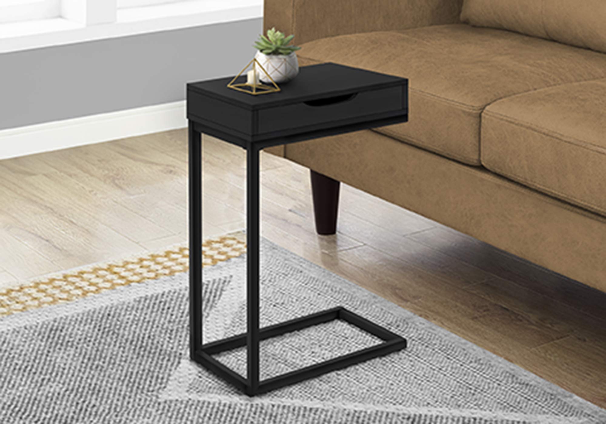 Offex 24 Inch Height Modern C-Shaped Side Table with Black Metal Frame - Perfect for Living Room, Bedroom, or Office Accent Table