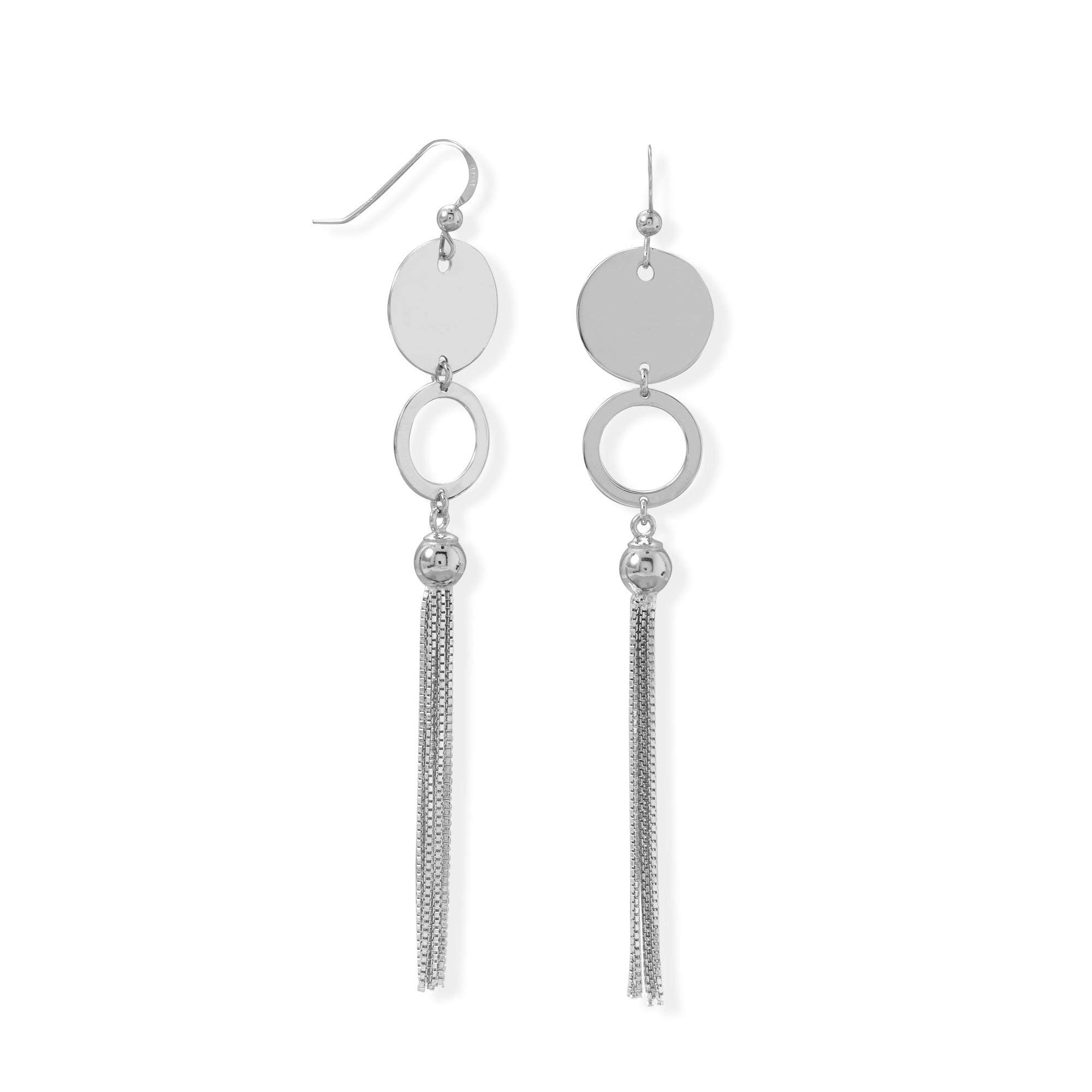 925 Sterling Silver Long Tassel Earrings for Women - Elegant Disk and Circle Dangle Drop Earrings - Perfect for Parties, Weddings and Everyday Wear