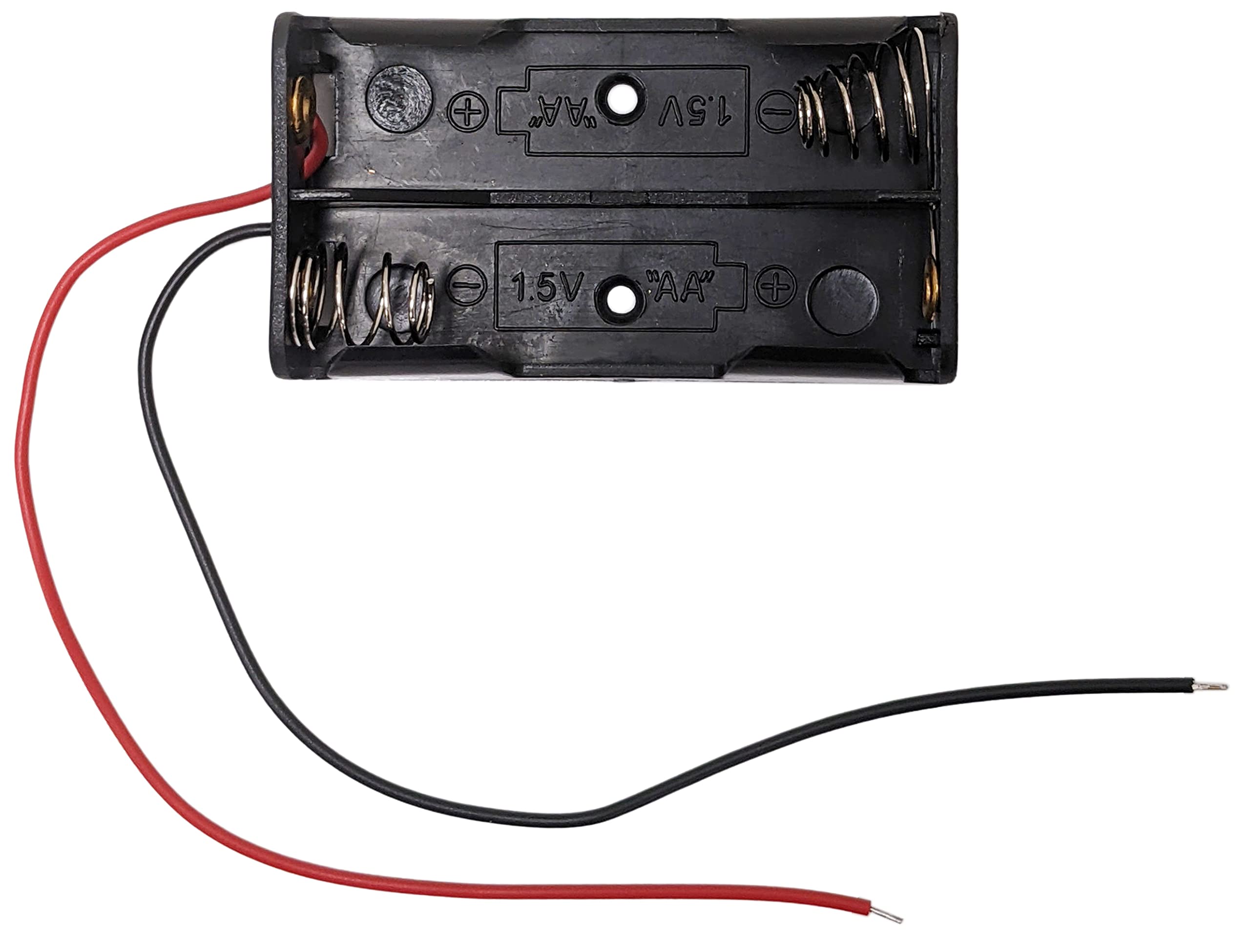 2-Pack AA Battery Holder with Wire Leads - Secure Plastic Case for 2 AA Batteries (2.3