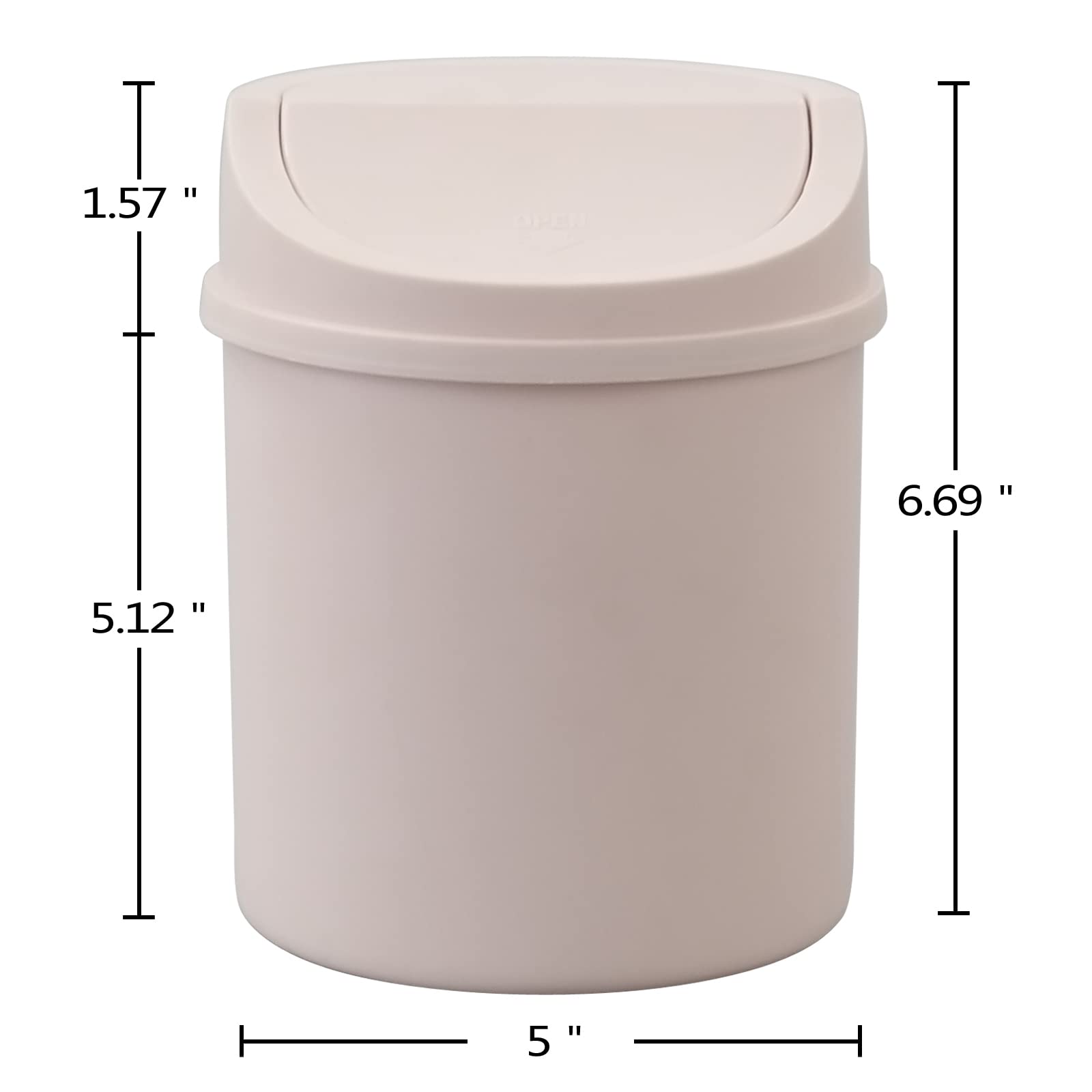 2L Plastic Mini Desktop Trash Can with Swing Lid - Small Waste Bin for Office, Bedroom, Bathroom - Pink Tiny Garbage Can for Home & Workspace Organization