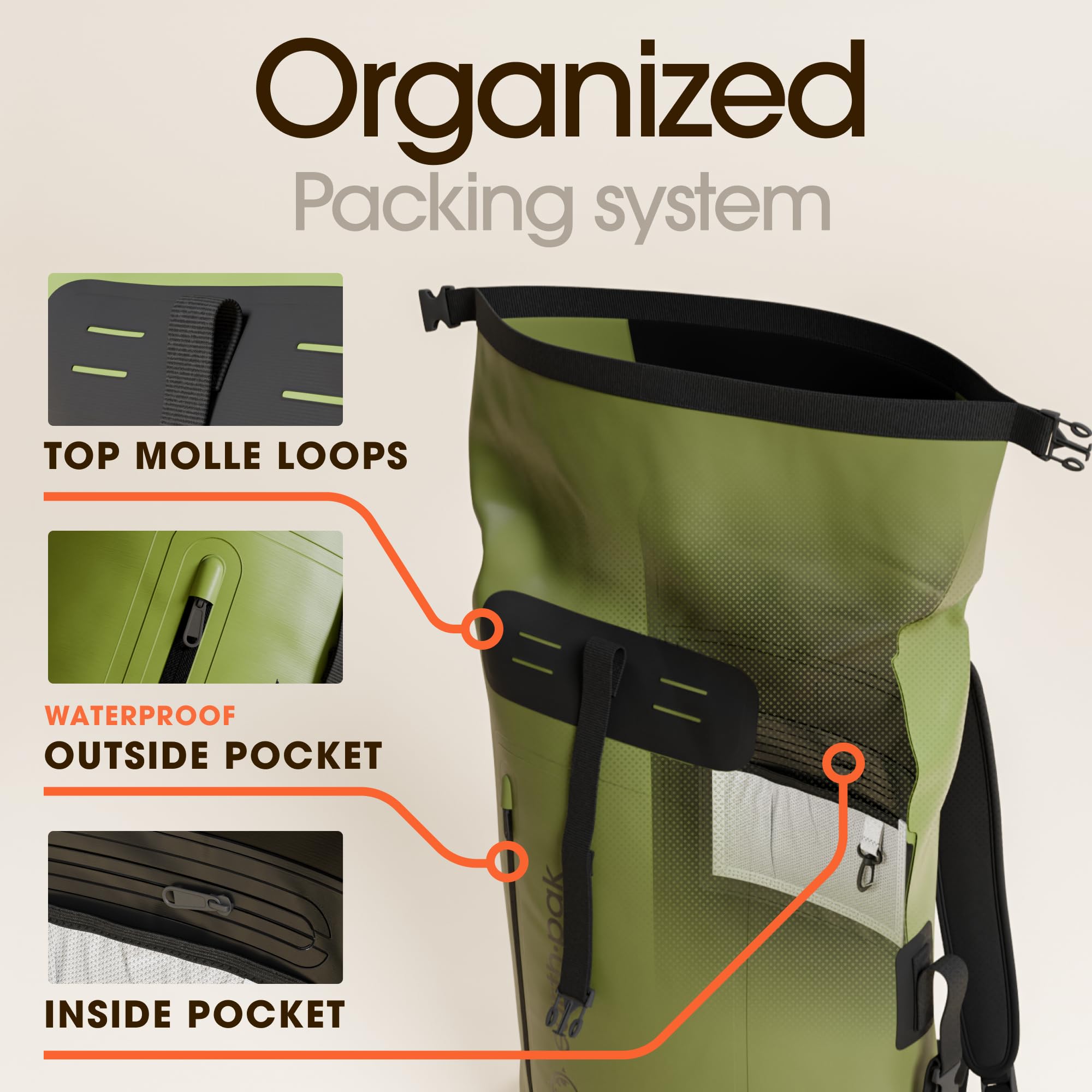 Earth Pak Waterproof Backpack - Heavy Duty Hiking Backpack with Roll-Top Closure - Waterproof Dry Bag & Phone Case - Perfect for Outdoor Adventures, Camping, Kayaking and Travel