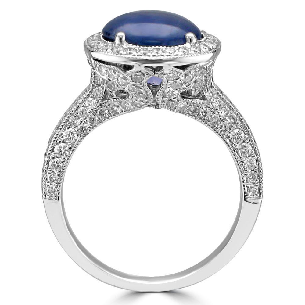 18KT White Gold 3.42 Carat Star Sapphire & 0.97 CTW Diamond Ring for Women - Perfect for Engagement, Anniversary & Special Occasions