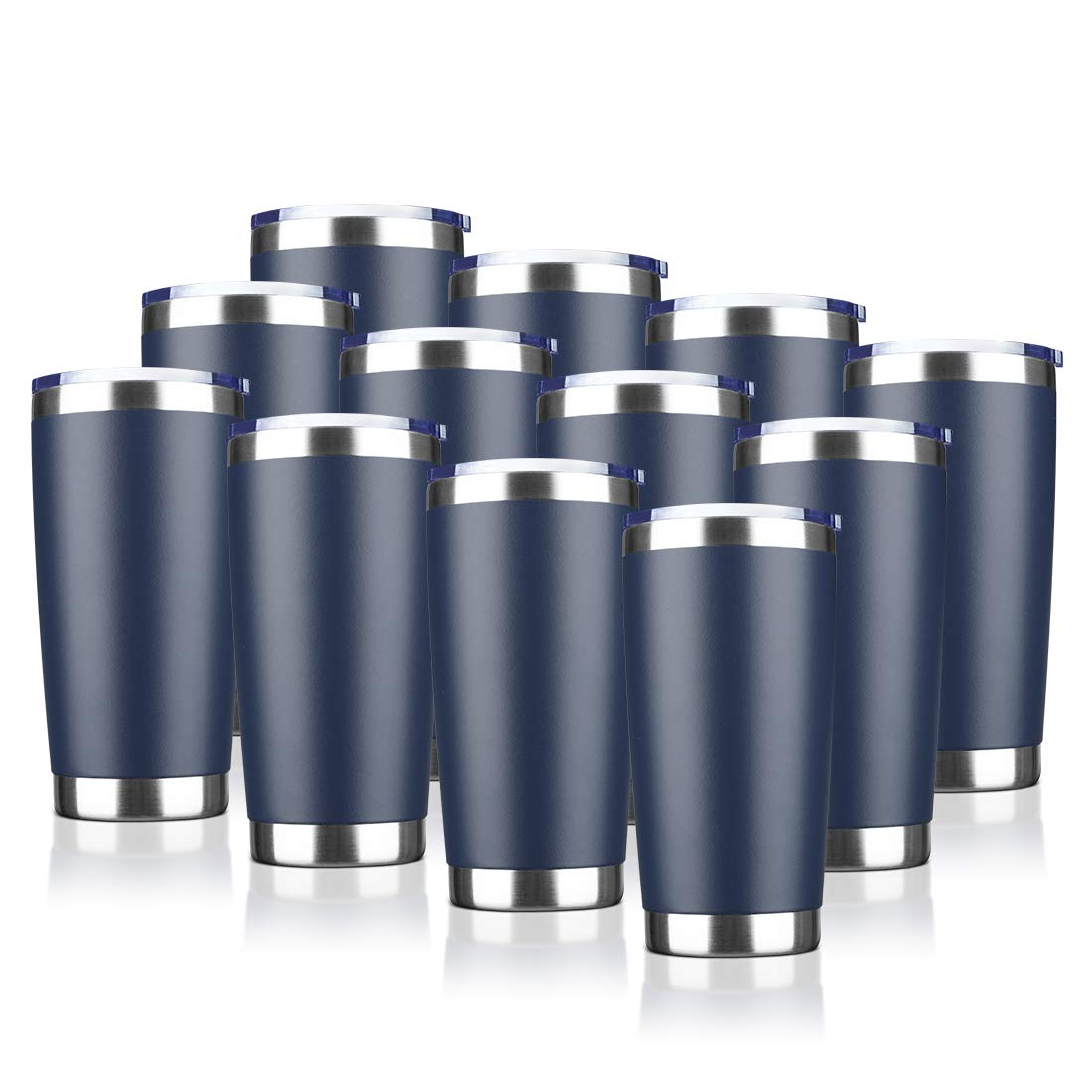 20oz Stainless Steel Vacuum Insulated Tumbler with Lid - Double Wall Travel Mug, Powder Coated Coffee Cup for Hot & Cold Drinks (12-Pack, Navy) - Perfect for Office, Camping, Gym & Outdoor Activities