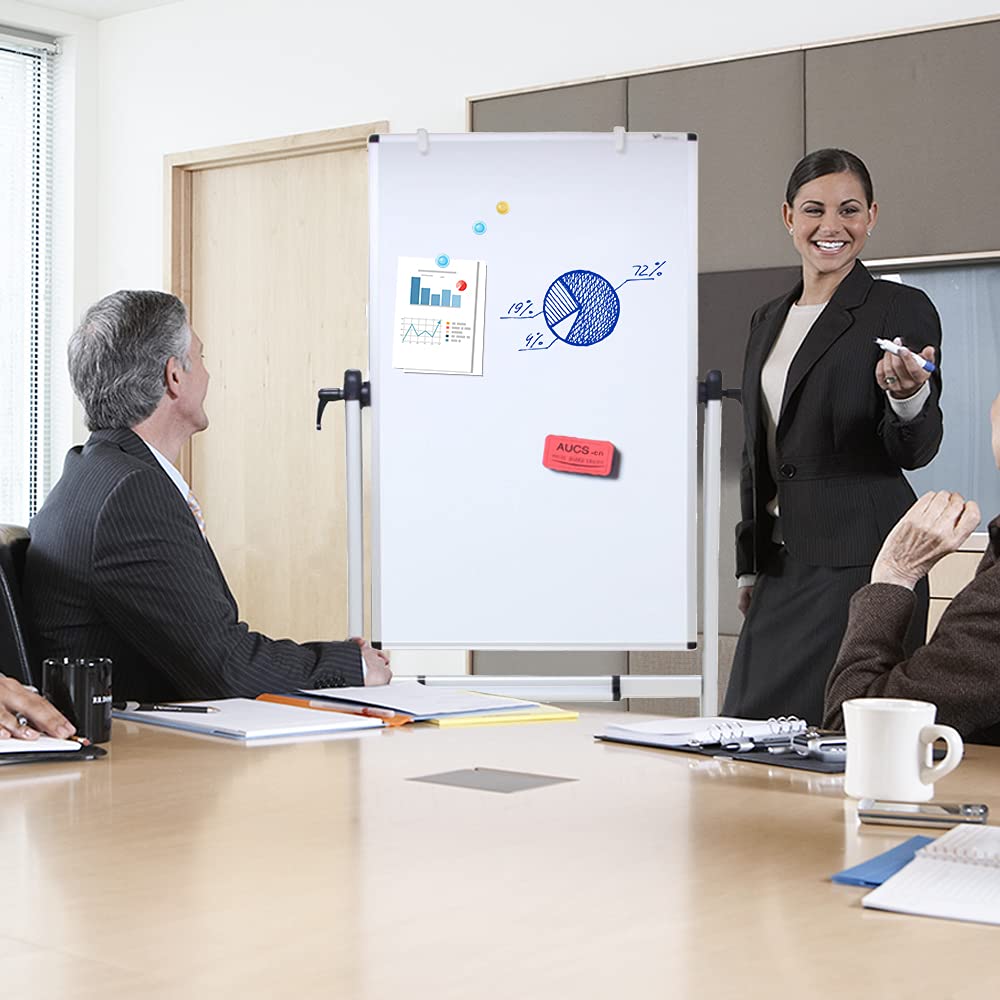 VIZ-PRO 48x24 Inch Double-Sided Magnetic Whiteboard - Aluminum Frame with Stand, Includes 12 Dry Erase Markers & 3 Erasers - Perfect for Office Meetings, Classroom Teaching & Home Organization
