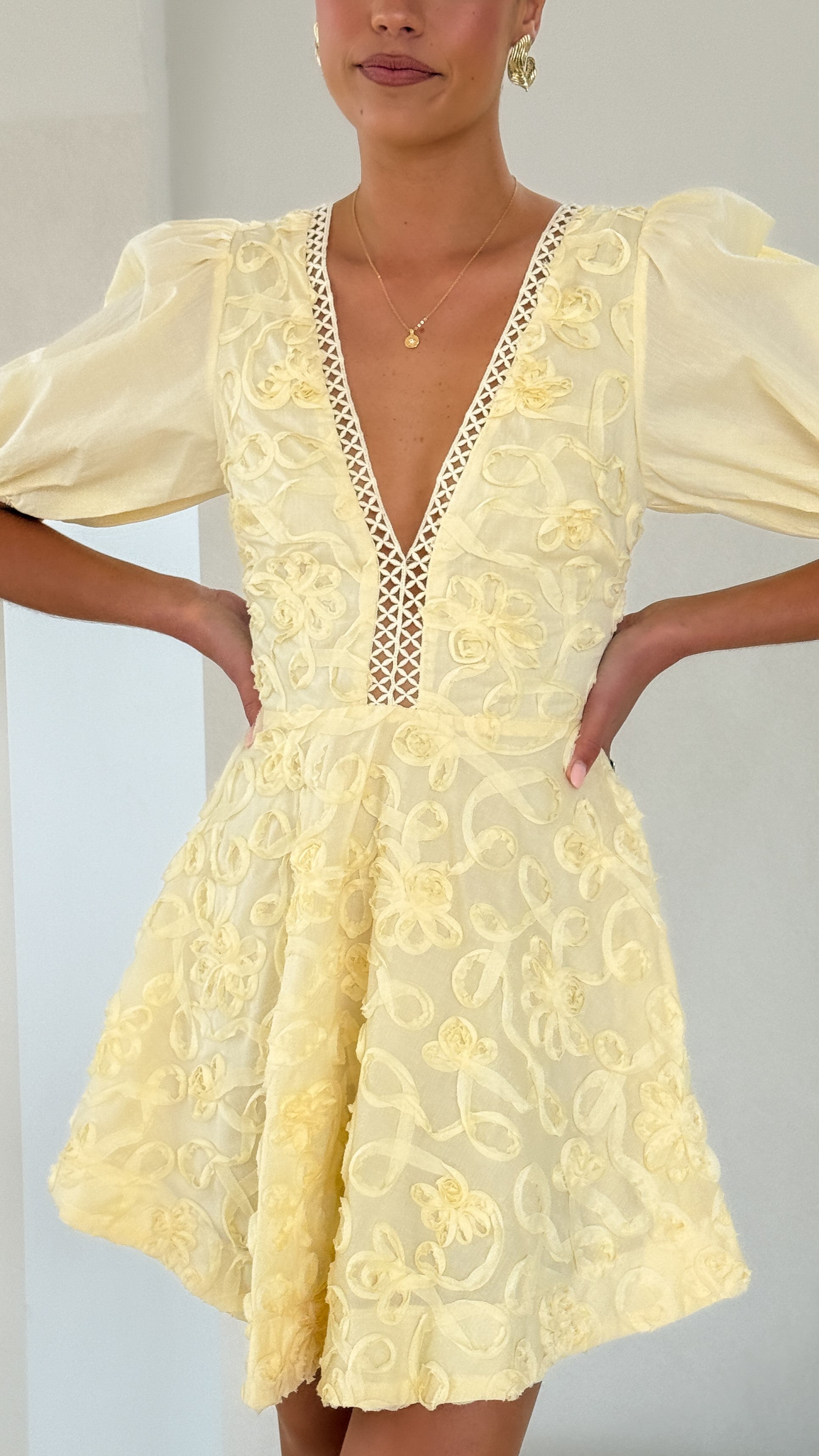 Calanthe Mini Dress - Flowy Summer Lemon Print Dress for Women | Beach Vacation, Party, Casual Outfit