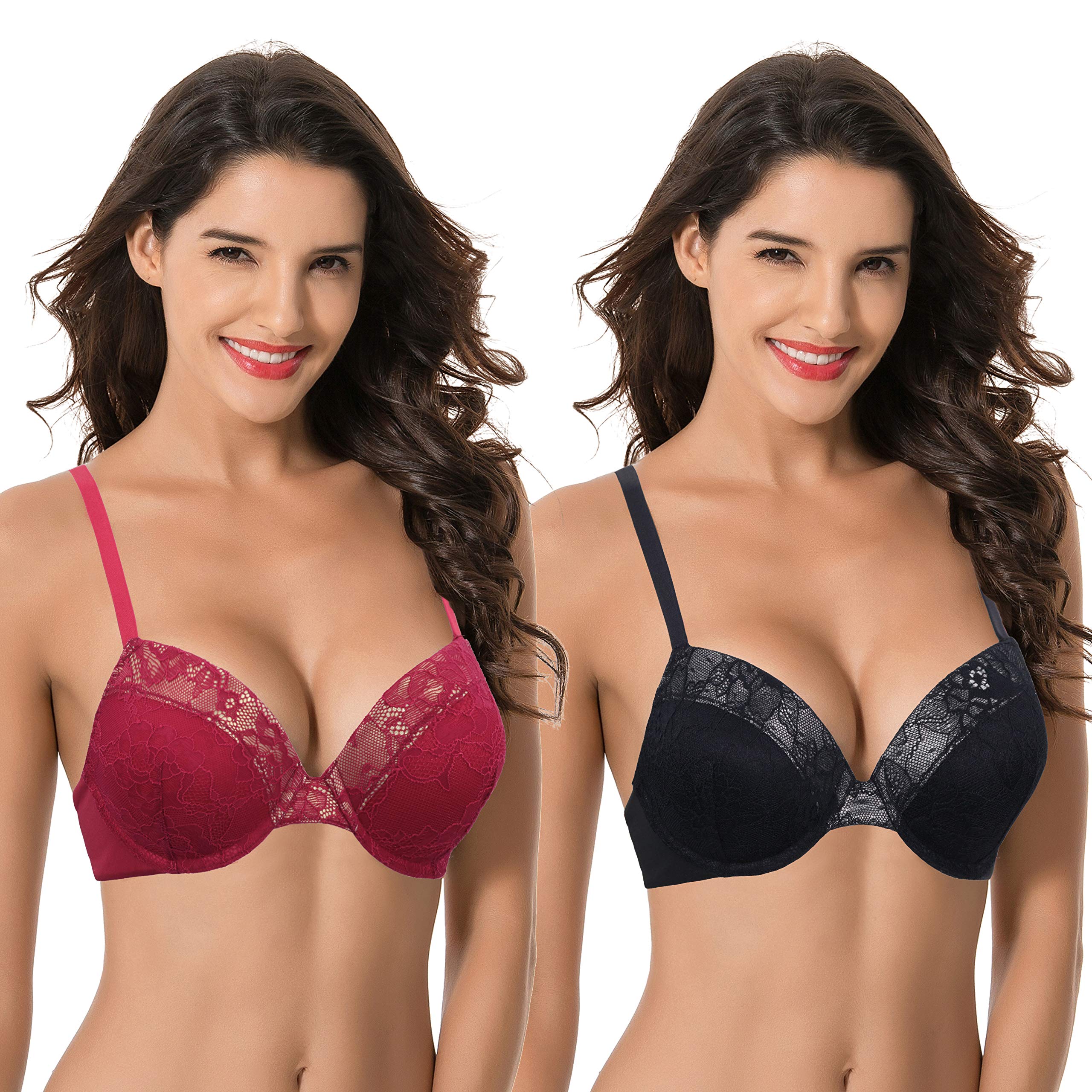 Curve Muse Women's Plus Size Push Up Bra - 1.5 Cup Enhancement Underwire Lace Bra for Full Coverage & Lift | Perfect for Everyday Wear, Date Nights & Special Occasions