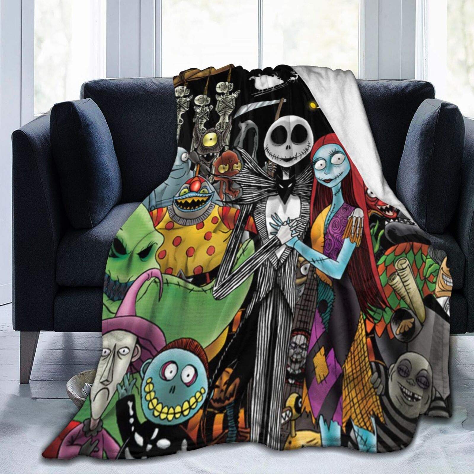 Nightmare Before Christmas Blanket - Soft Jack Skellington & Sally Throw Blanket for Couch, Bed, Sofa - 50x40 Inches - Cozy Gift for Halloween & Christmas Decor