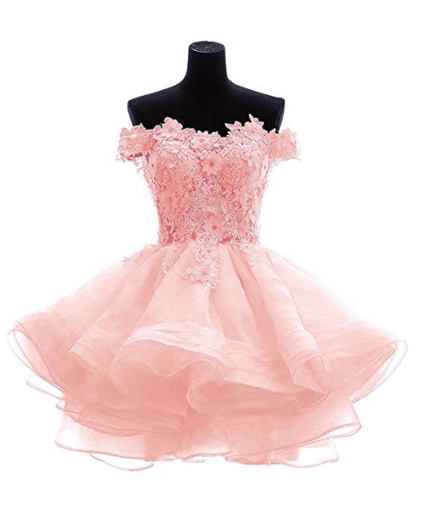ANGELA Women's Off The Shoulder Organza Short Prom Homecoming Dresses Plus Size 20 Blush Pink - Perfect for Evening Parties, Dances & Special Occasions