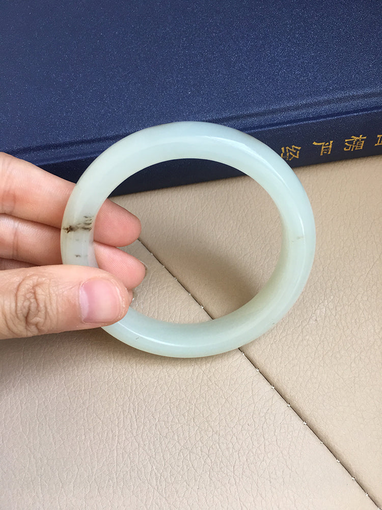 Natural Jade Bangle - Nephrite Jade Bracelet, 58.1mm Inner Diameter (NBE004) - Elegant Handmade Jewelry for Women, Perfect for Weddings, Gifts & Spiritual Healing