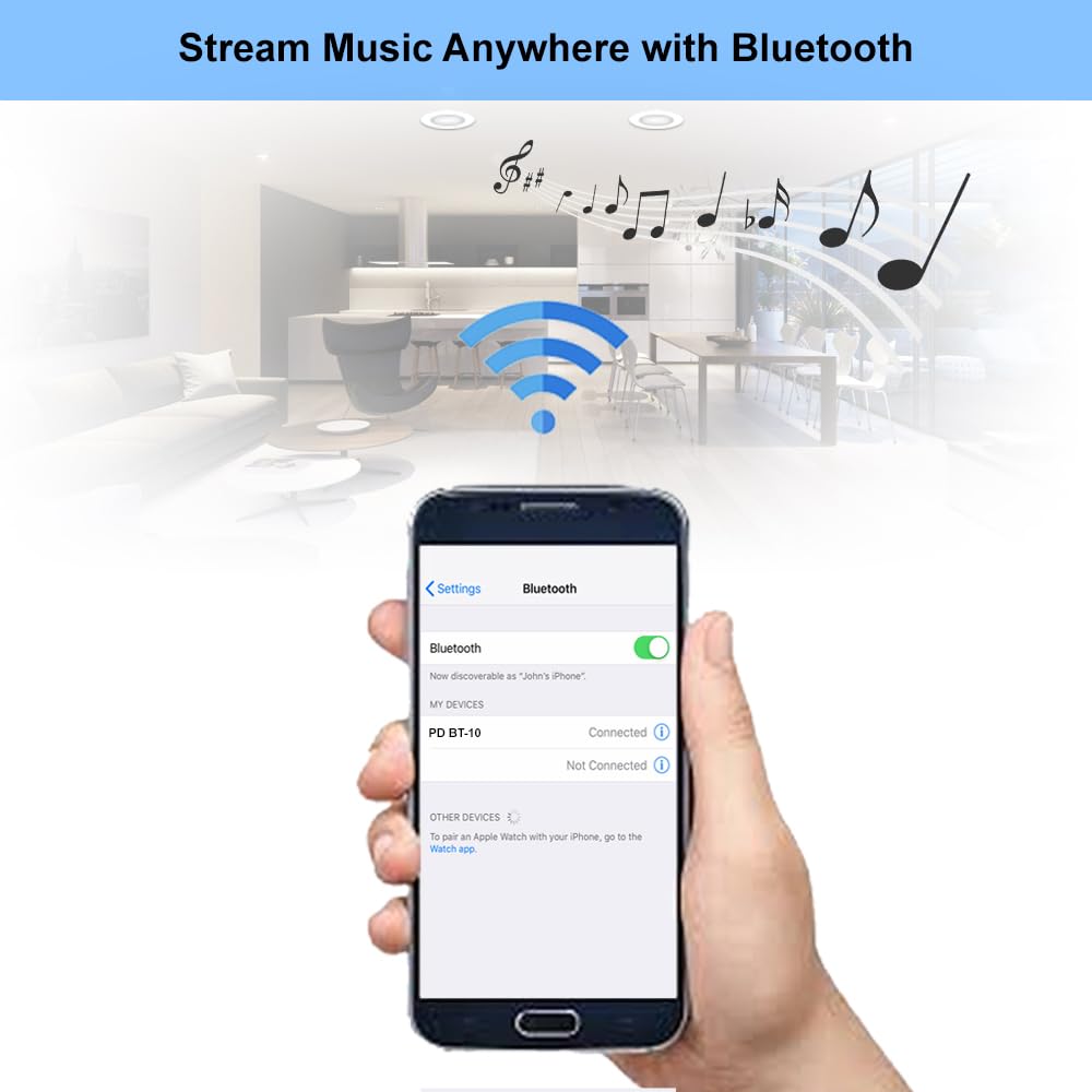 Power Dynamics MS40 Bluetooth Ceiling Speaker System with Amplifier, FM Radio & MP3/USB - 4 Pack for Home Theater, Hi-Fi Audio, Cafe, Restaurant & Retail Store Installation - Perfect for Background Music & Commercial Sound Systems