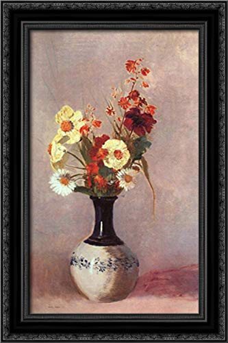 Odilon Redon 16x24 Black Ornate Wood Framed Canvas Art - Floral Vase Painting - Perfect for Living Room, Bedroom & Office Wall Decor
