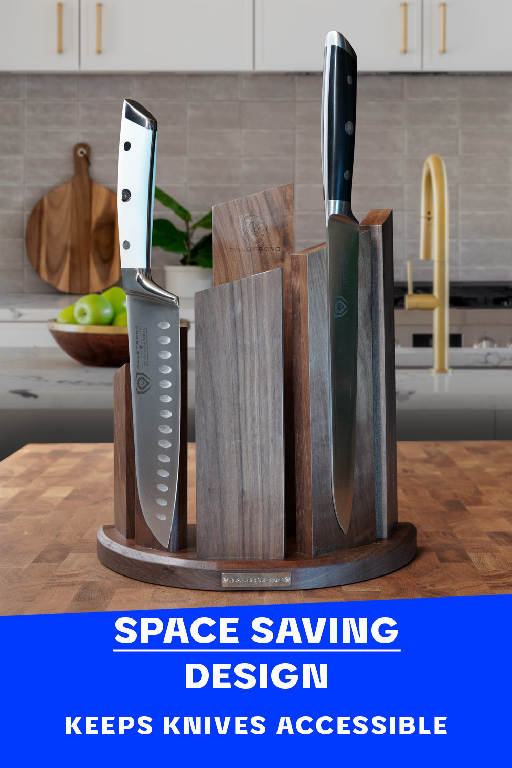 Dalstrong Dragon Spire Magnetic Knife Block - Double Sided Walnut Wood Knife Holder - Perfect for Kitchen Countertop Organization & Knife Storage