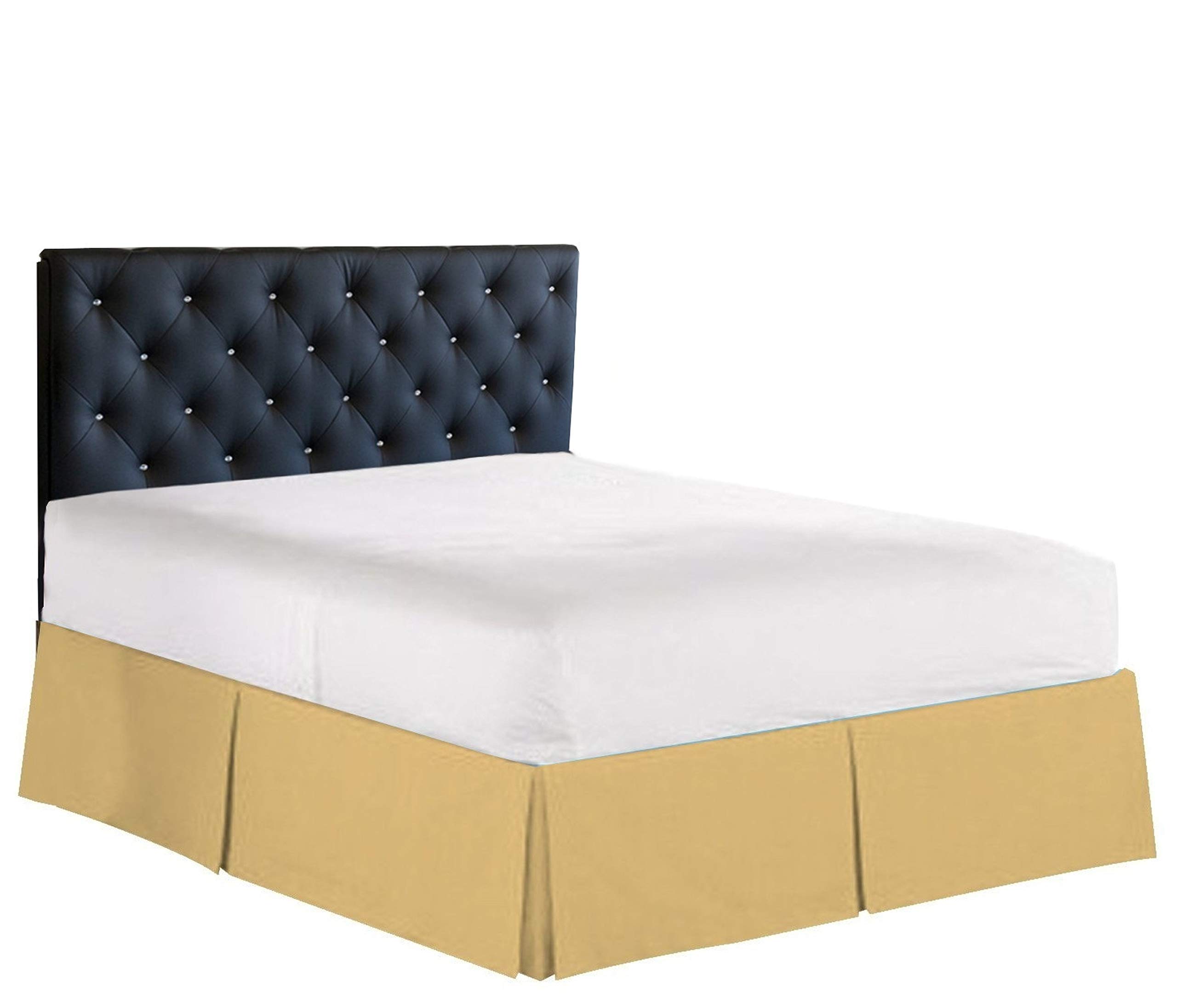 Premium 1500 Thread Count Wrinkle & Fade Resistant Hotel Quality Bed Skirt - 14 Inch Drop Pleated Dust Ruffle for Queen Size Beds in Camel Gold | Luxury Bedroom Decor & Hotel-Style Home Staging
