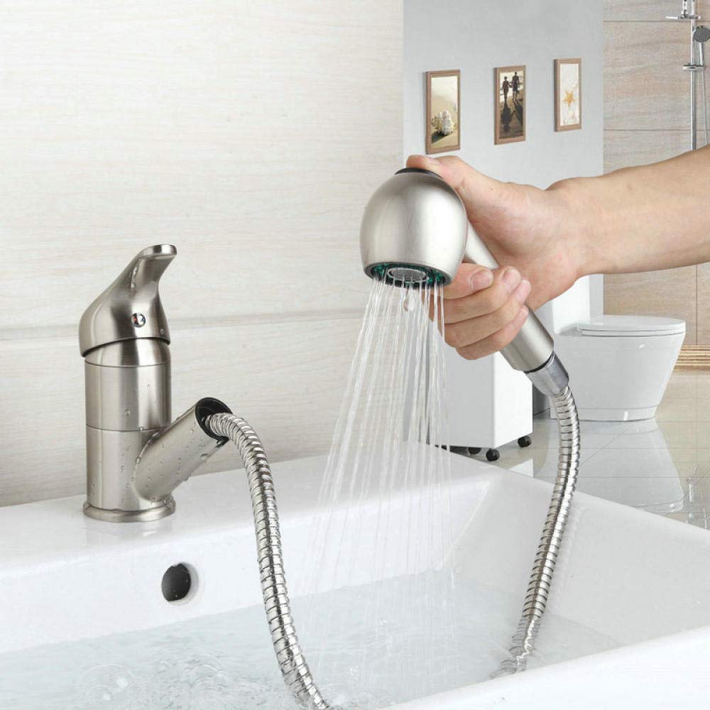 360° Swivel Dual Function Brushed Nickel and Brass Kitchen Faucet with Pull-Out Sprayer - Perfect for Modern Sinks and Busy Home Cooks