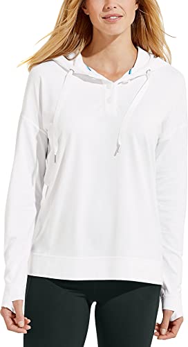 Coolibar UPF 50+ Women's Sun Protective LumaLeo Henley Hoodie - Long Sleeve UV Protection Shirt for Outdoor Activities, Hiking, and Beach Wear
