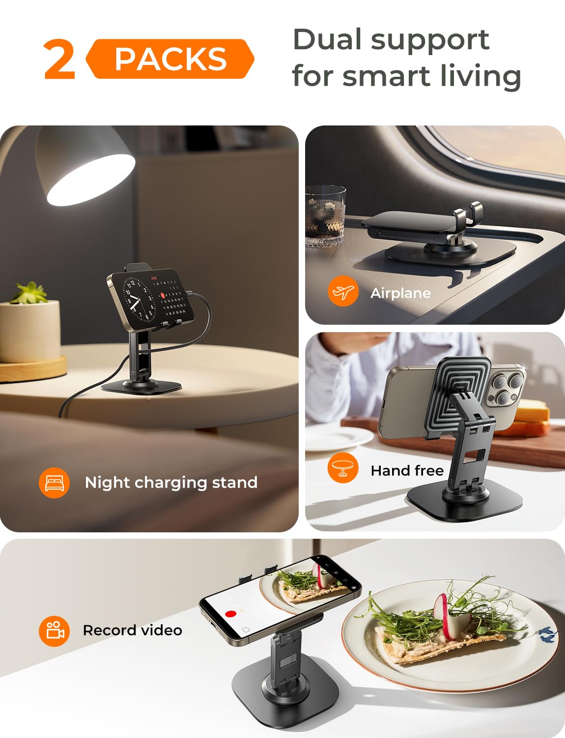 LISEN 2 Pack Adjustable Phone Stand for iPhone 15/Samsung/Switch - Desk & Travel Use