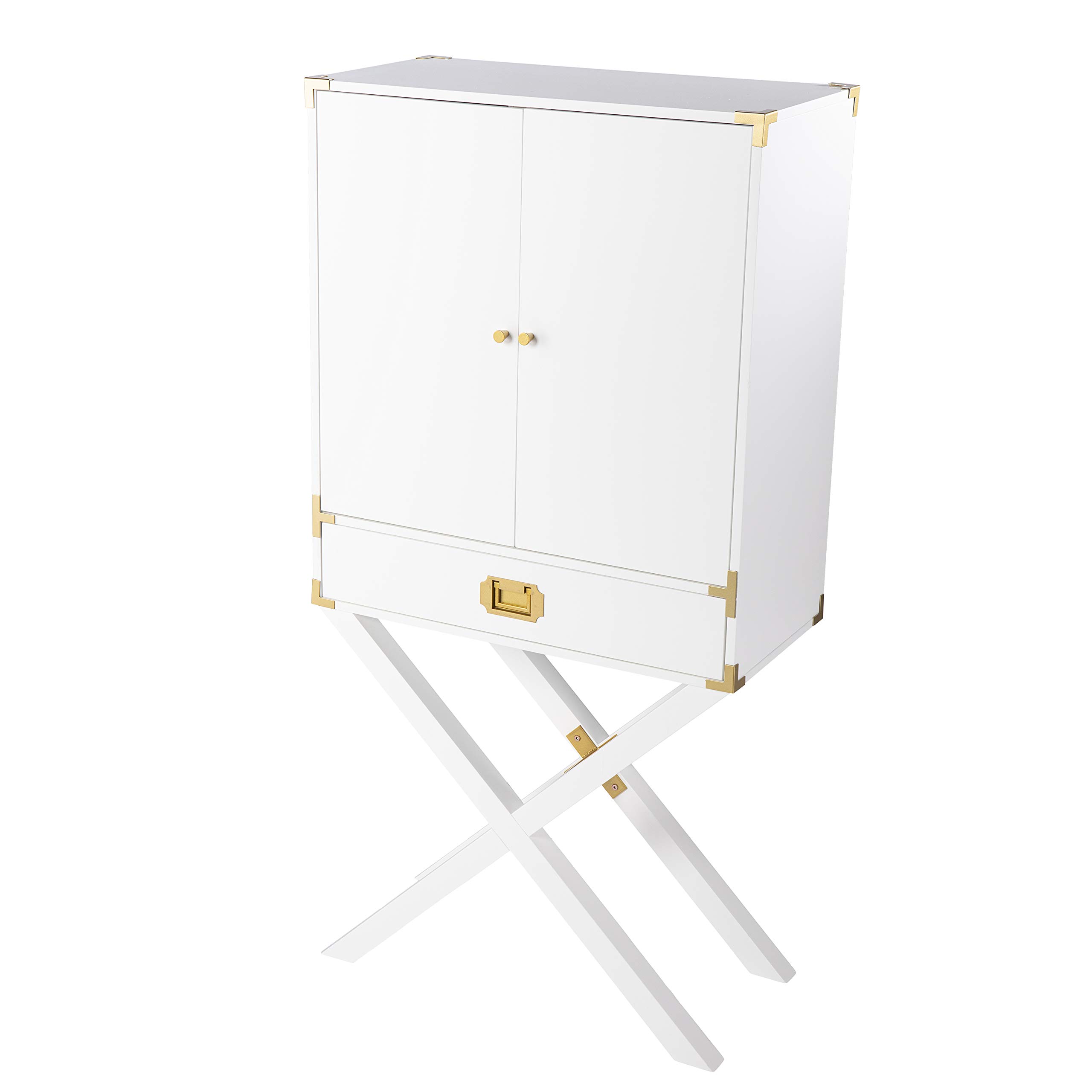 SEI Furniture White Campaign Tall Bar Cabinet with Storage - Modern Home Bar Organizer for Living Room, Dining Room & Kitchen