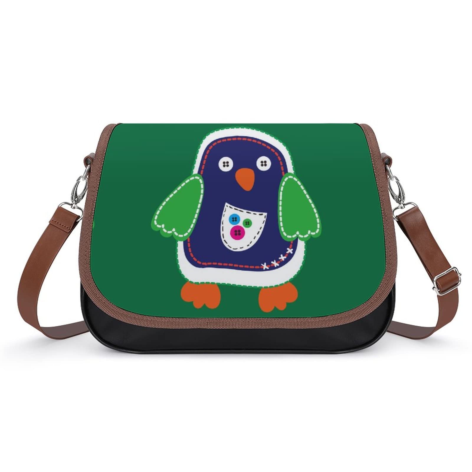 Vintage Leather Crossbody Bag for Women - Cute Penguin Print for Daily Use