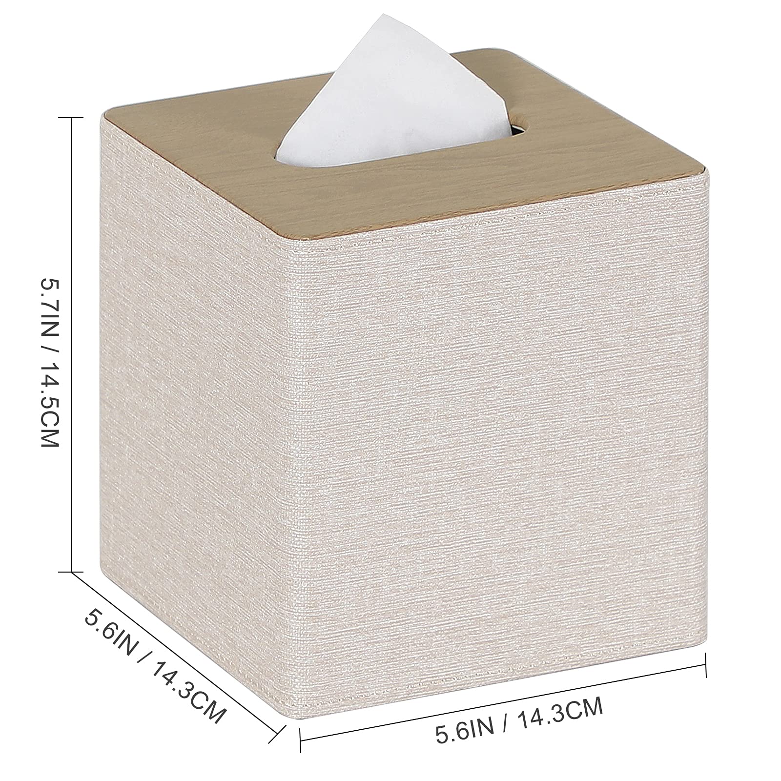 PU Leather Square Tissue Box Cover - Beige Facial Tissue Holder for Dresser, Bathroom & Home Decor | Perfect for Living Room, Bedroom and Office Organization